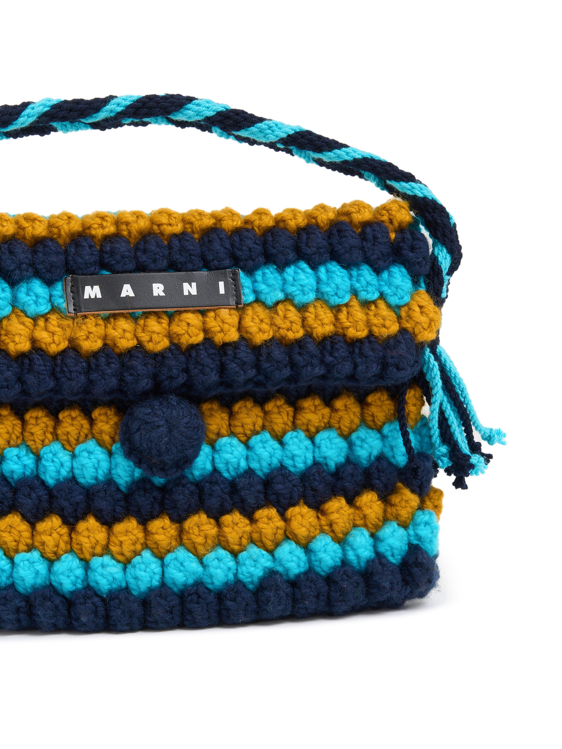 Blue Striped Crochet Marni Market Bread Handbag - Shopping Bags - Image 4