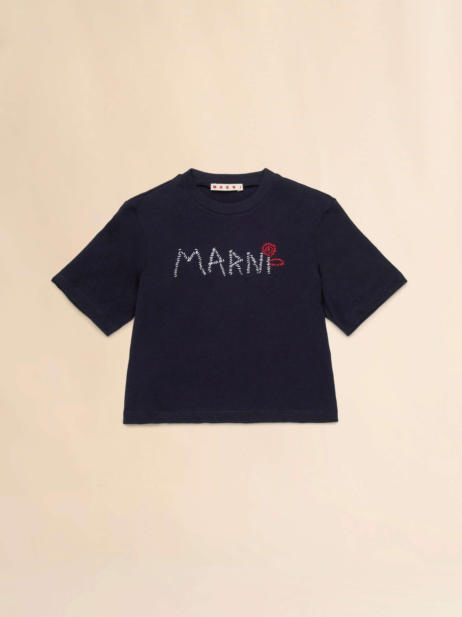 ★MARNI★ Logo Short Sleeve T-Shirt Blue Black HUMU0198X1UTC Marni T-Shirt in Blue | SVD USA