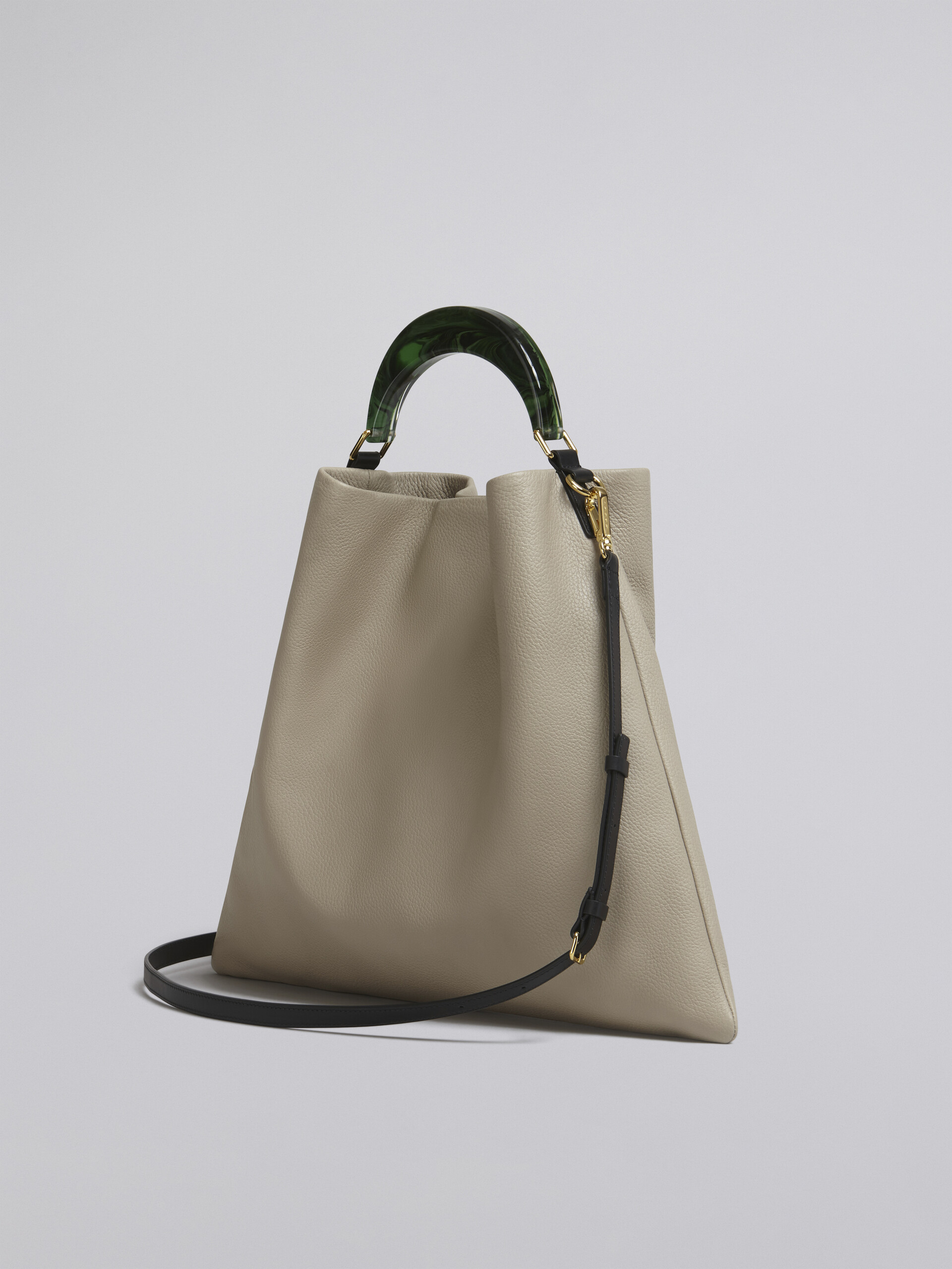HOBO bag in beige grained calfskin and resin handle - Shoulder Bags - Image 3