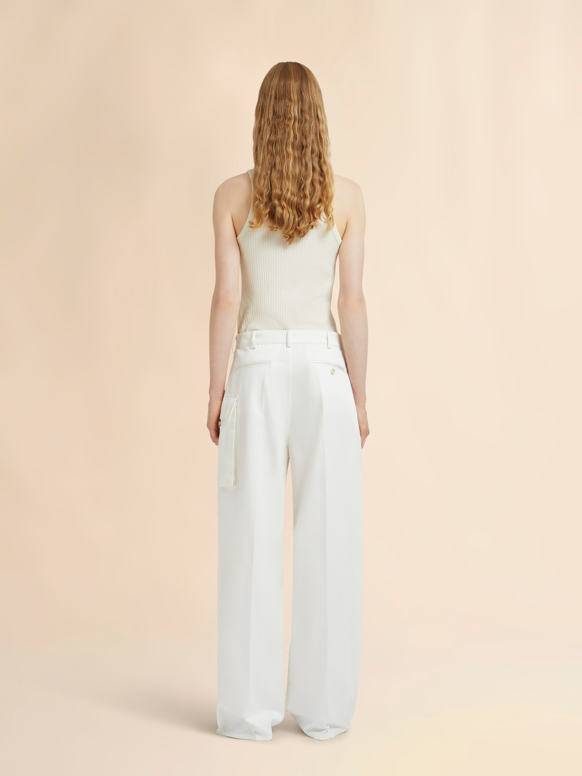 White gabardine trousers with cargo pocket - Pants - Image 3