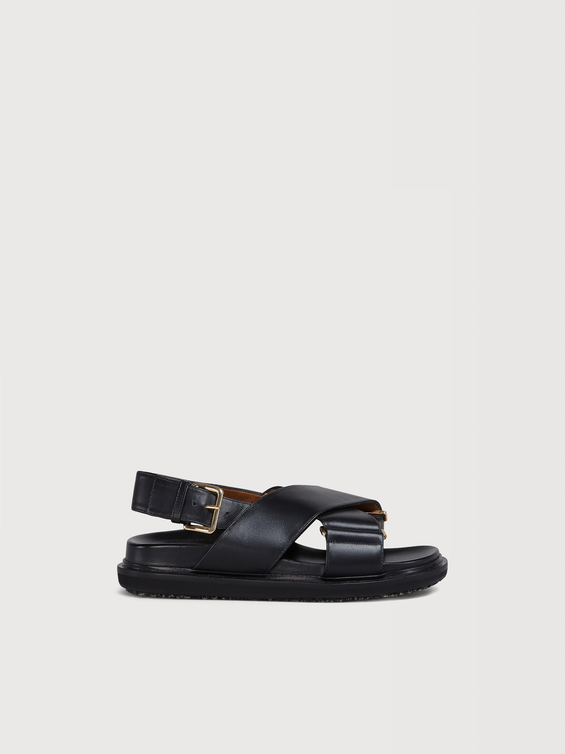 ブラック レザー製クリスクロスサンダル | Marni