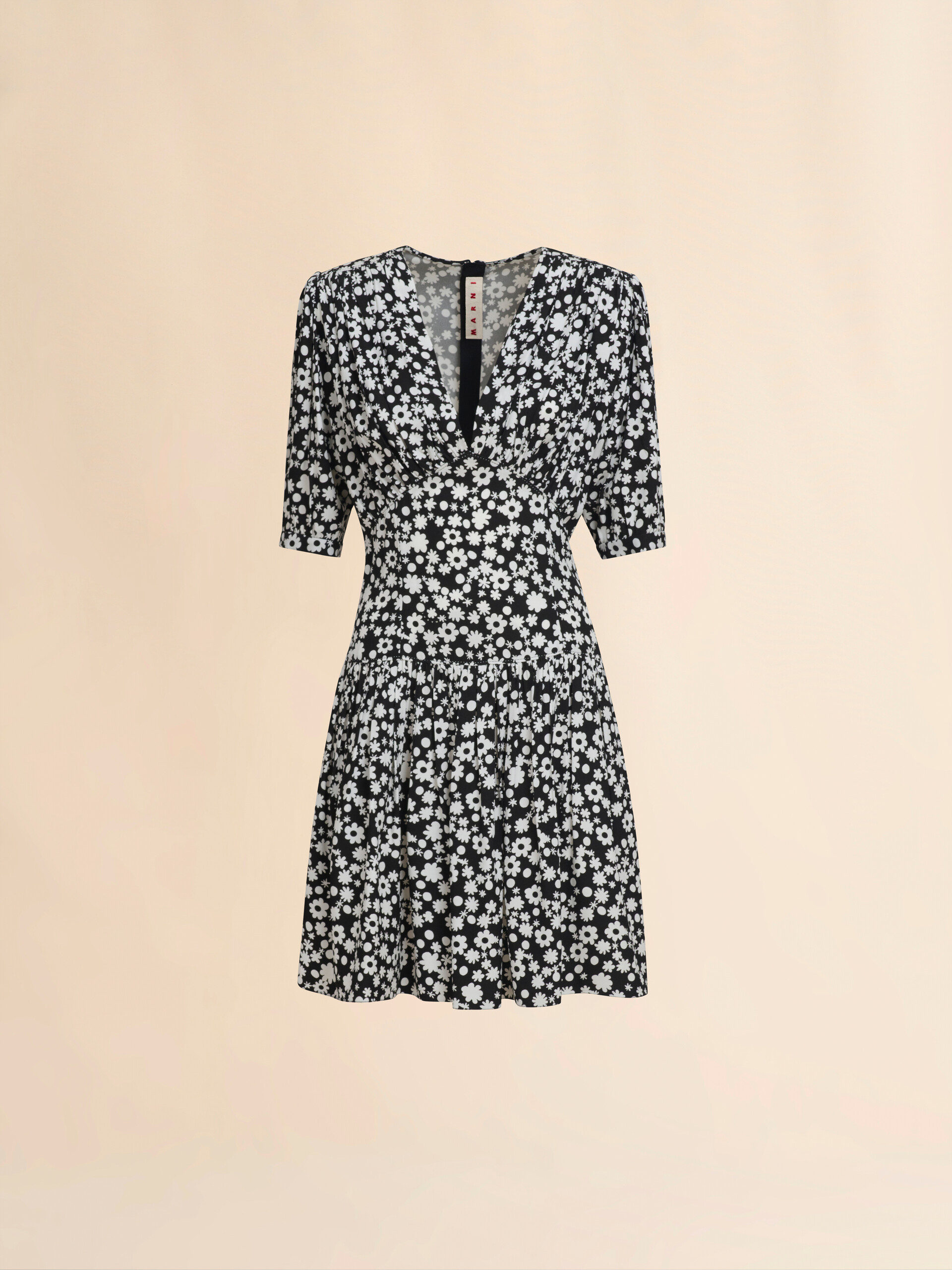 Black and white short satin dress with Pop Fields motif - Dresses - Image 1