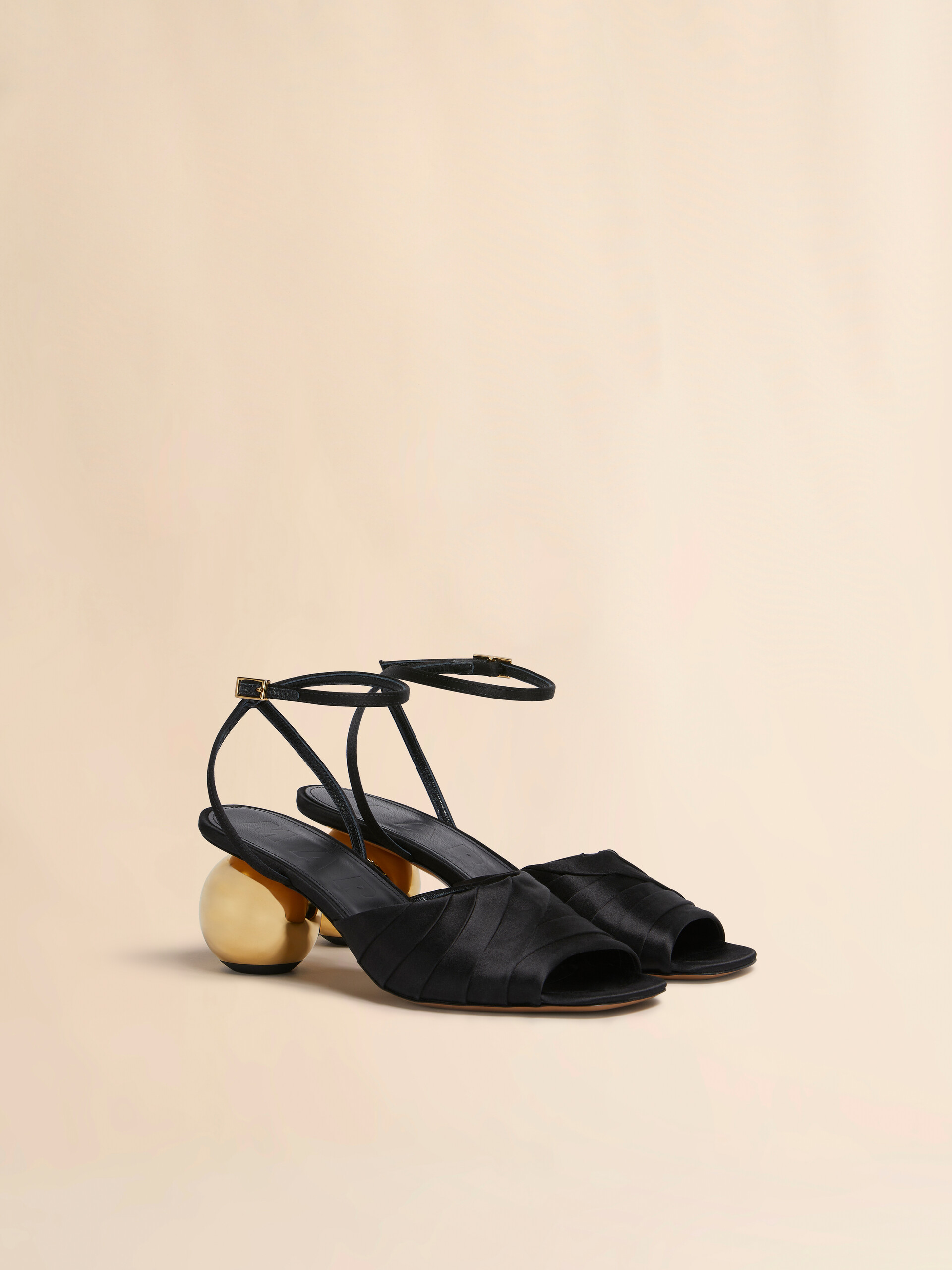 Pink folded satin sandal with spherical heel - Sandals - Image 2