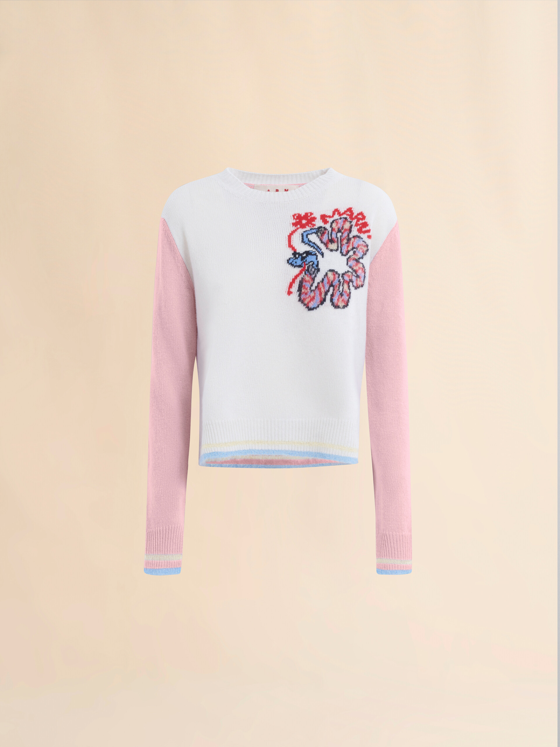 White wool jumper with jacquard snake - Pullovers - Image 1