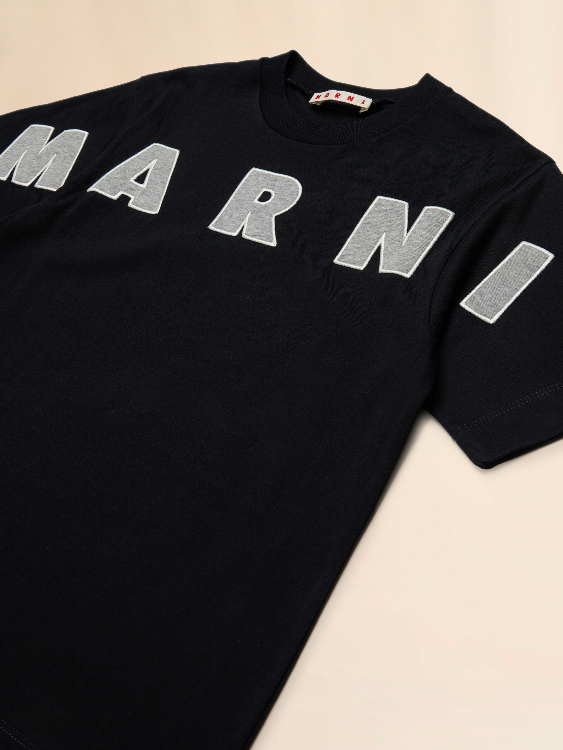 Beige cotton T-shirt with embroidered logo - T-shirts - Image 4