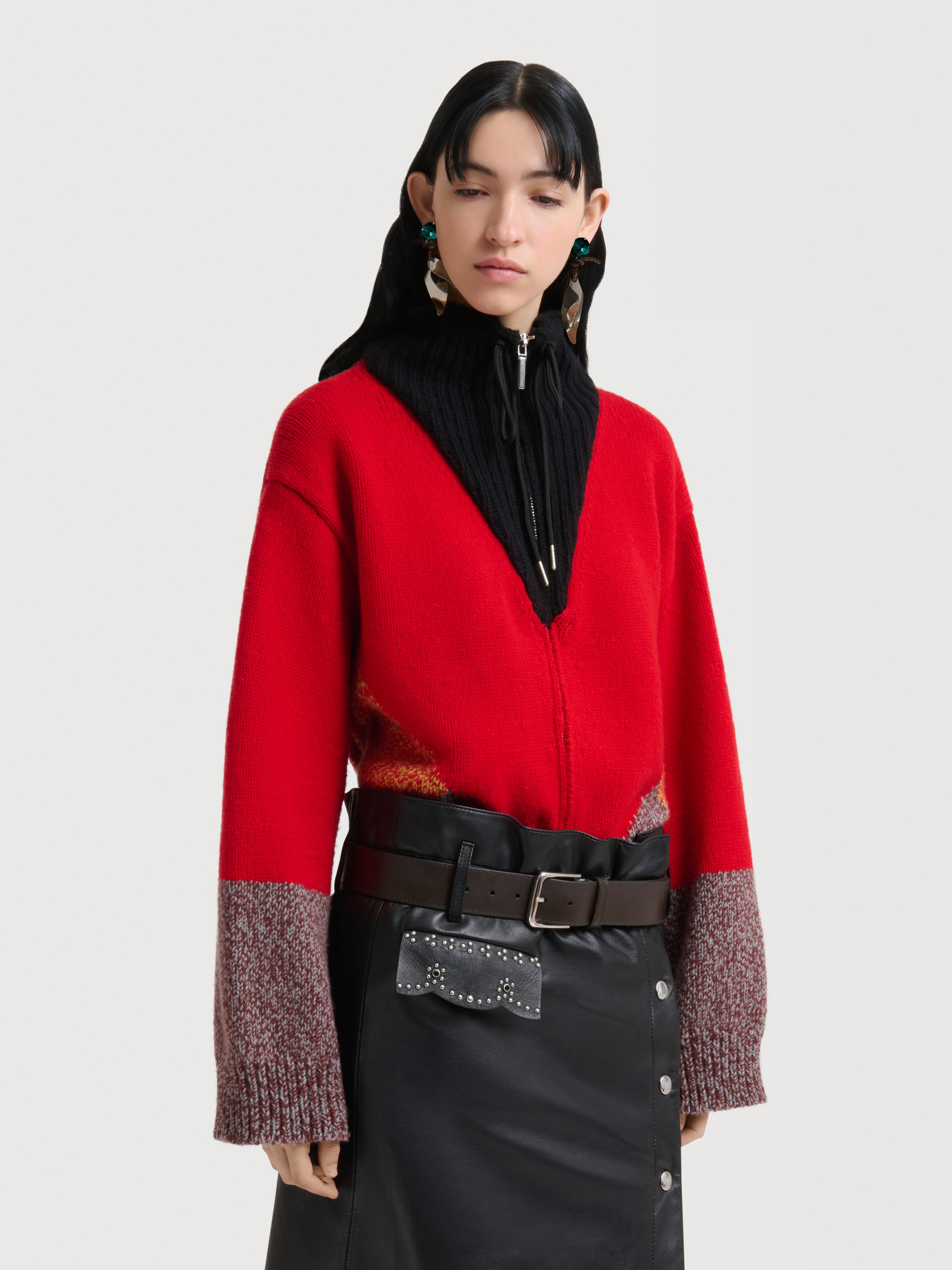 Red wool-cashmere jacket with "M" detail - Jackets - Image 2