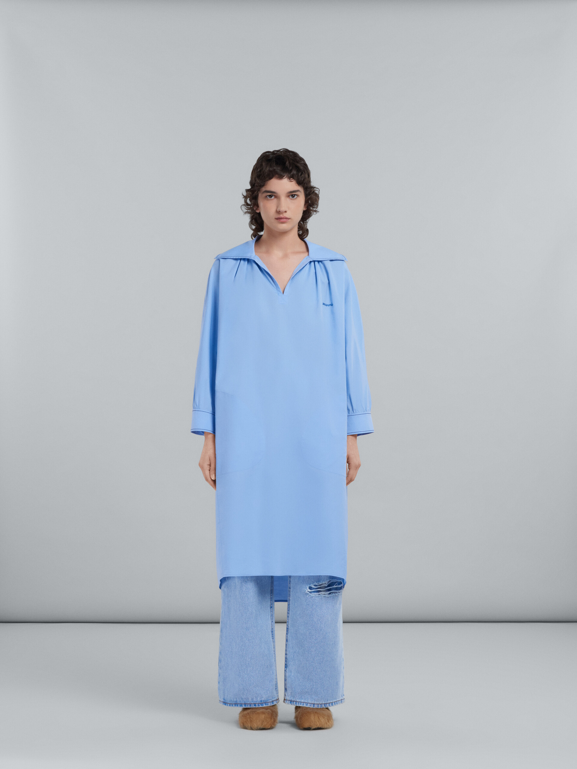Light blue bio cotton dress with embroidered logo - Dresses - Image 2