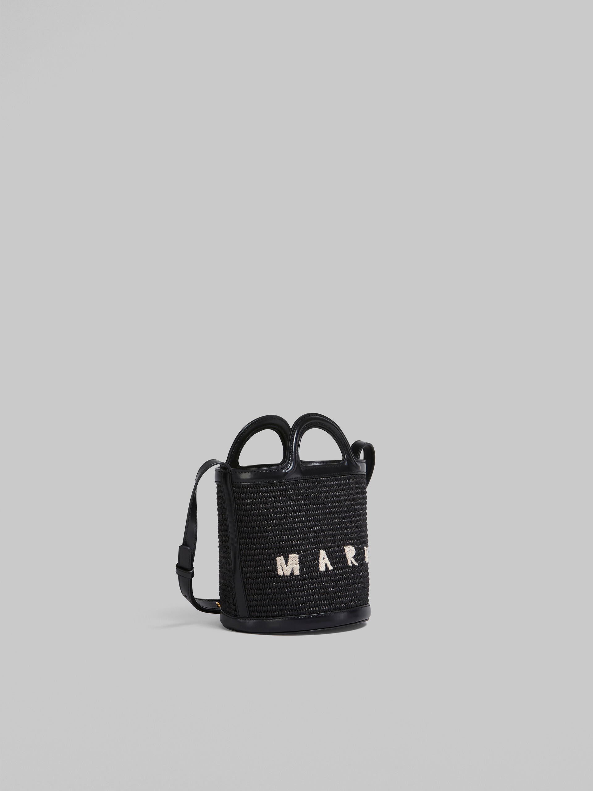 Tropicalia Small Bucket Bag in black leather and raffia - Shoulder Bag - Image 5