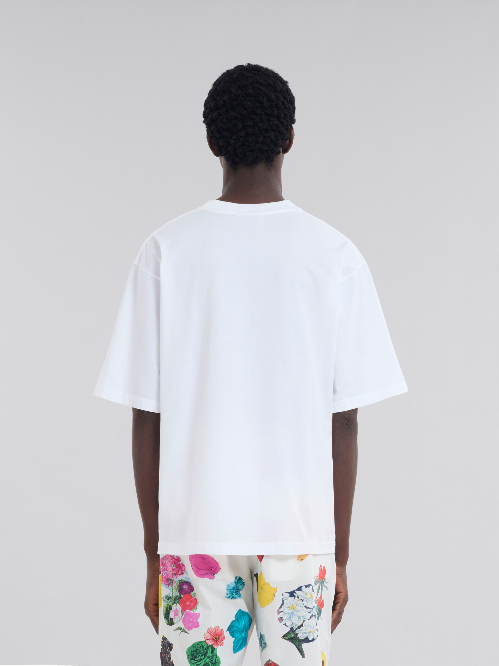 White cotton T-shirt with bouquet Marni logo - T-shirts - Image 3
