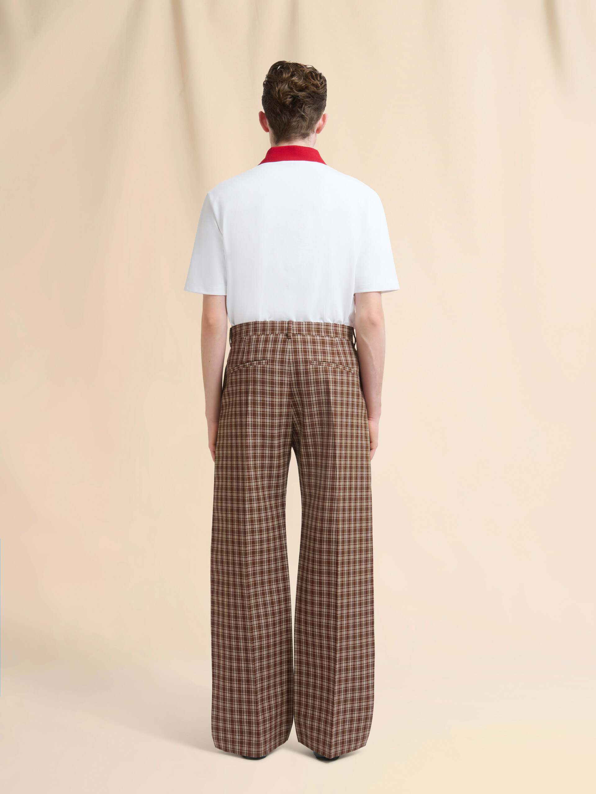 Brown wool trousers with checked pattern - Pants - Image 3