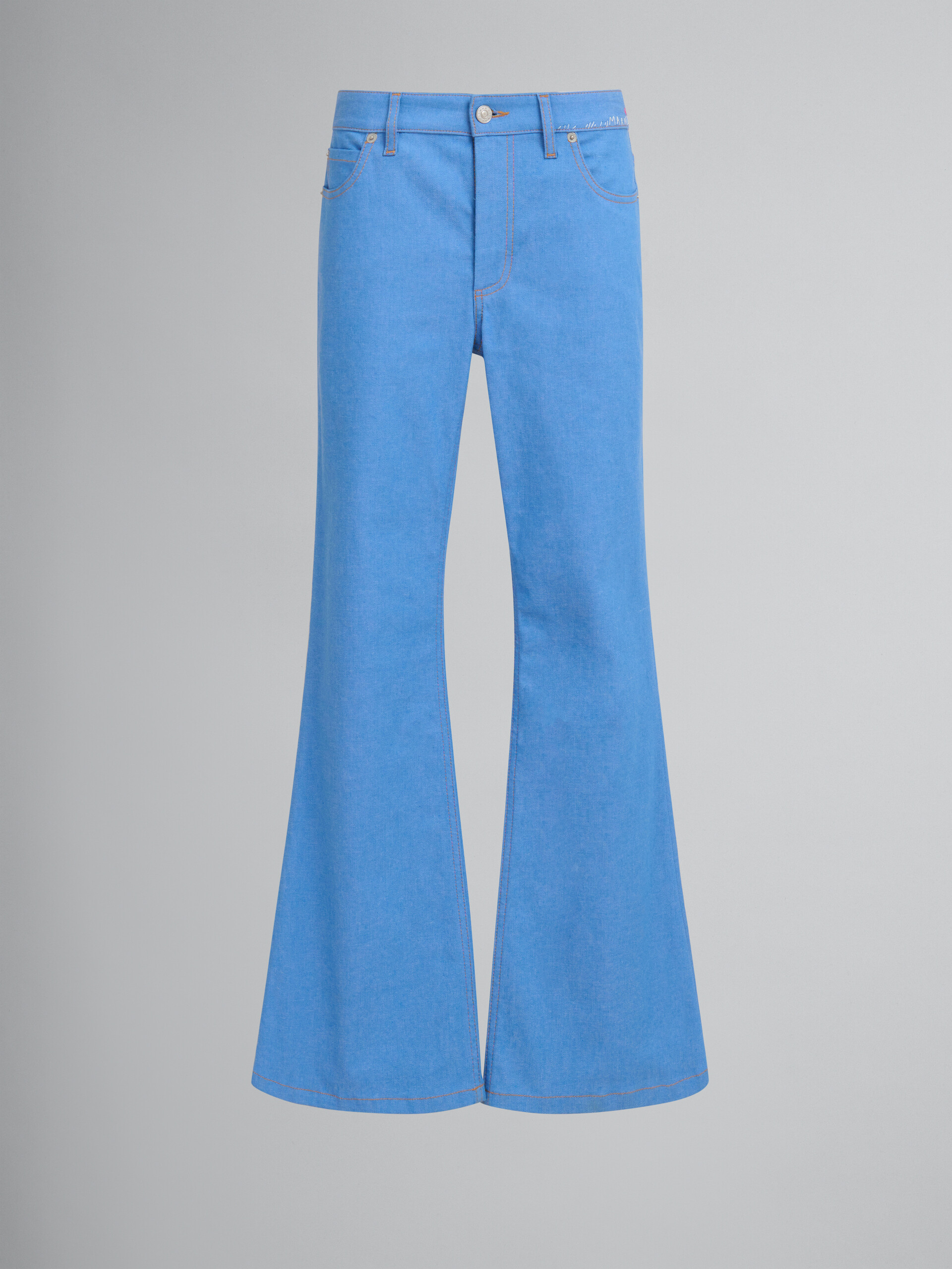 Pantaloni a zampa in denim stretch blu - Pantaloni - Image 1