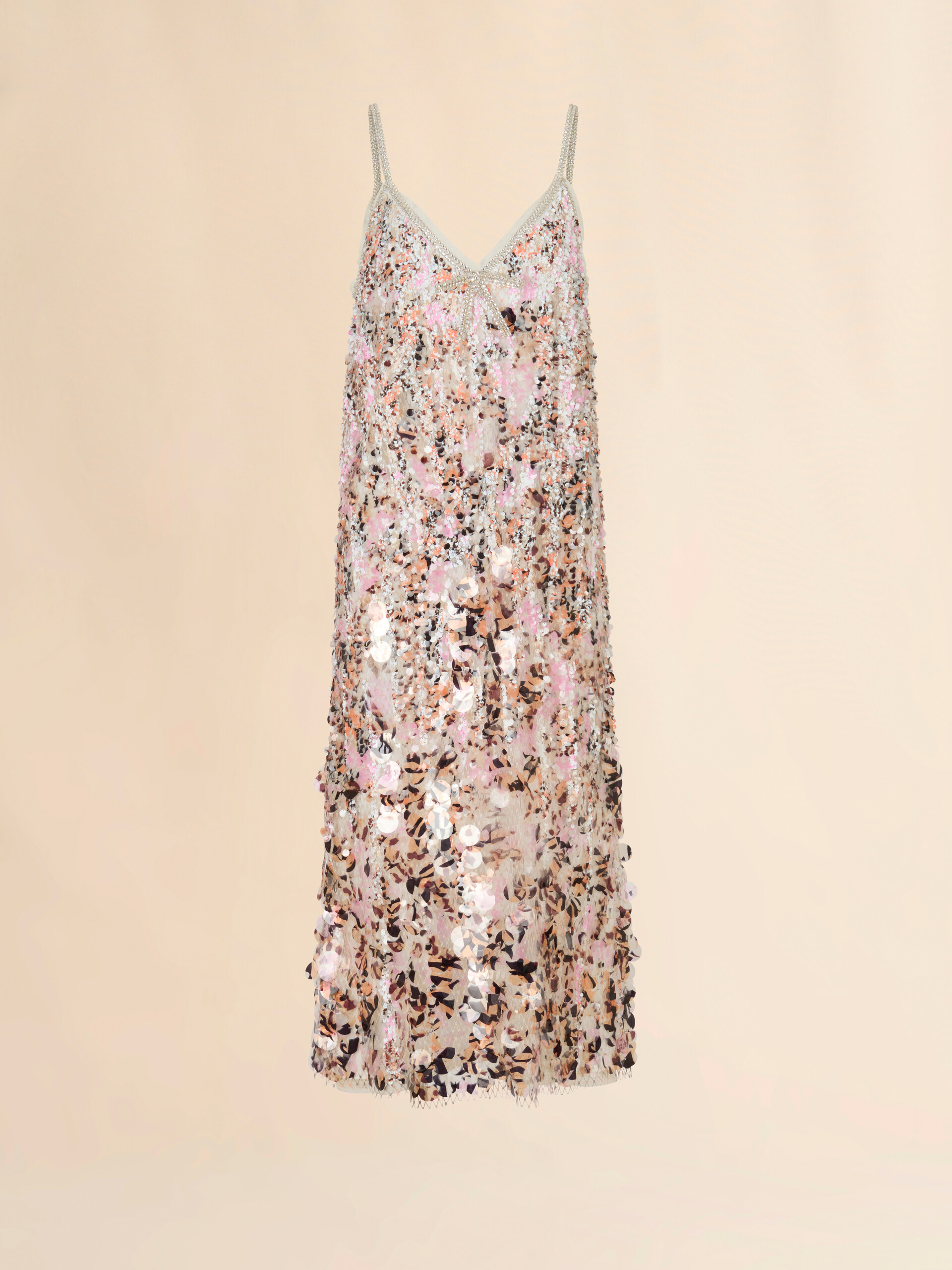 Pink mesh midi dress with mixed sequins - Dresses - Image 1