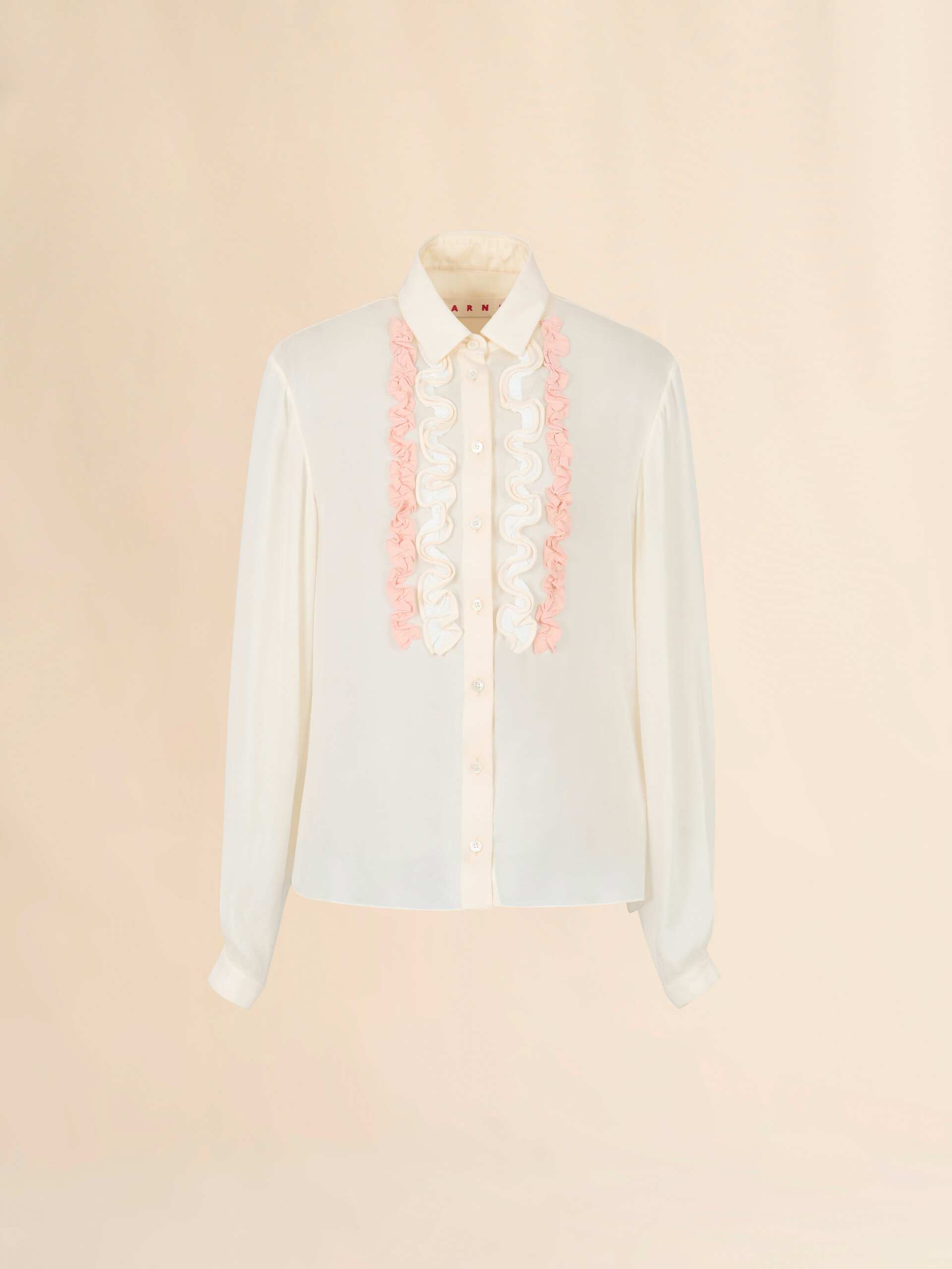 White silk georgette shirt with ruffles - Shirts - Image 1