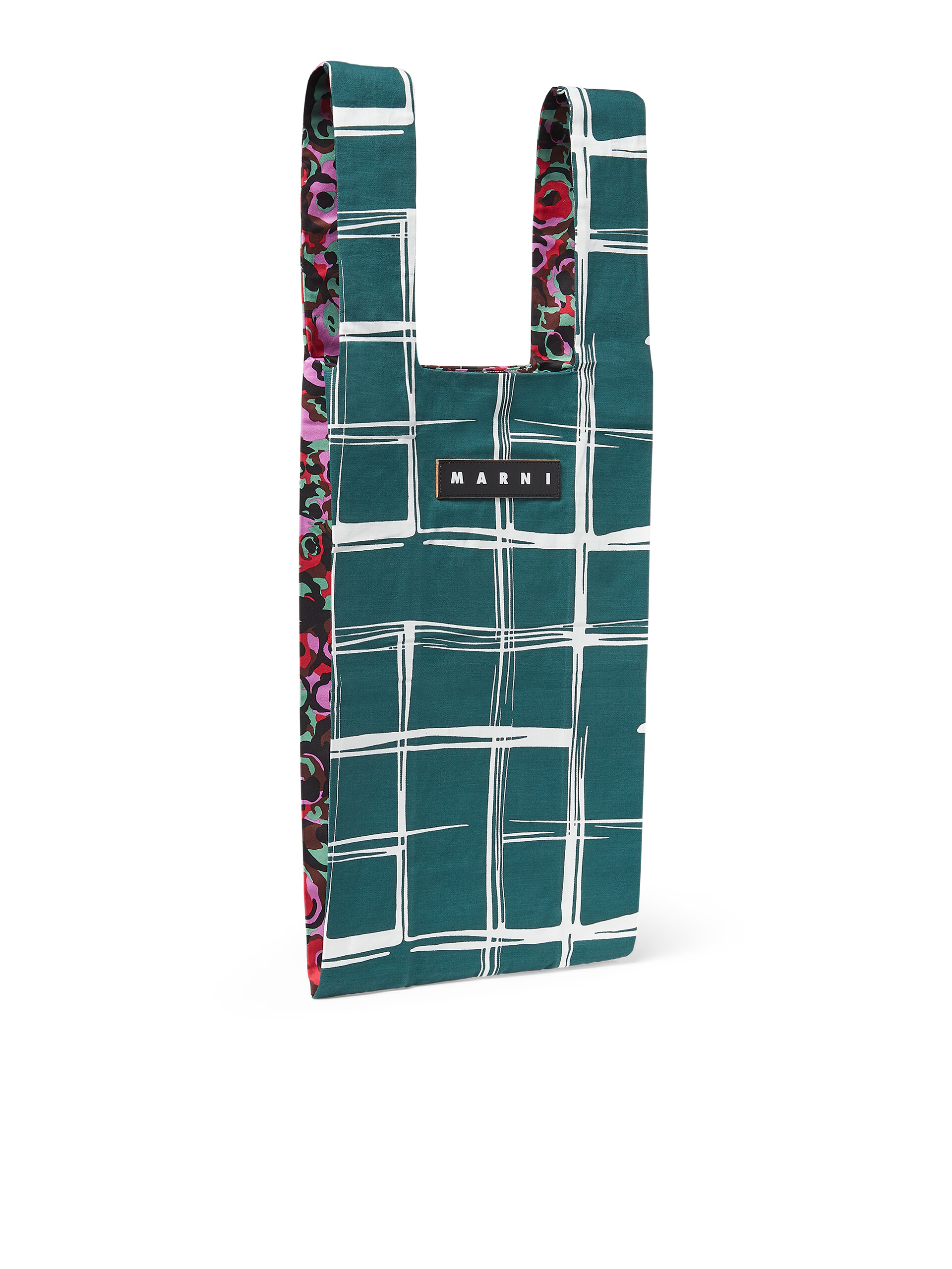 MARNI MARKET cotton shopping bag with check and floral print - Shopping Bags - Image 2