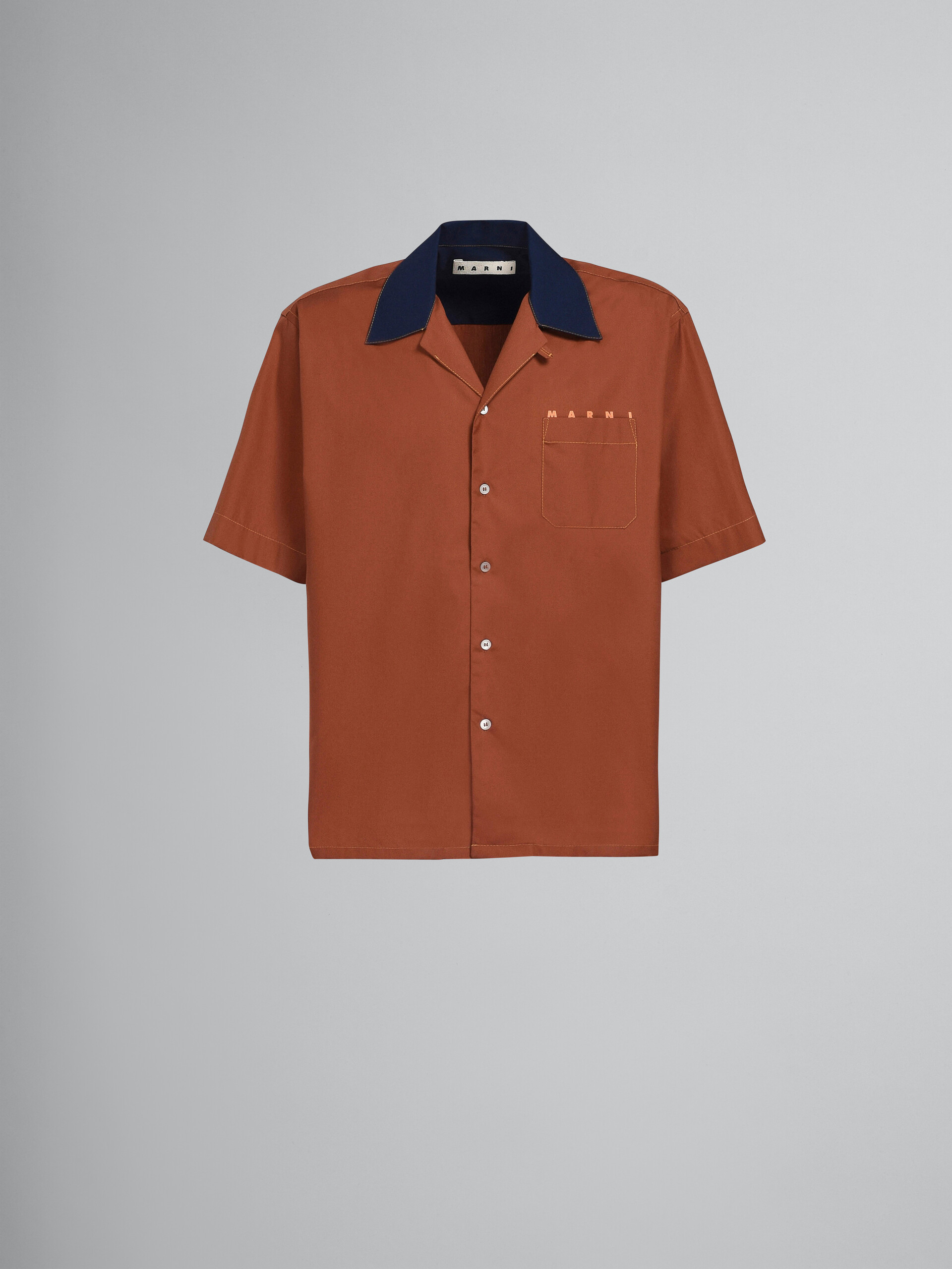 Brown logo print poplin bowling shirt - Shirts - Image 1