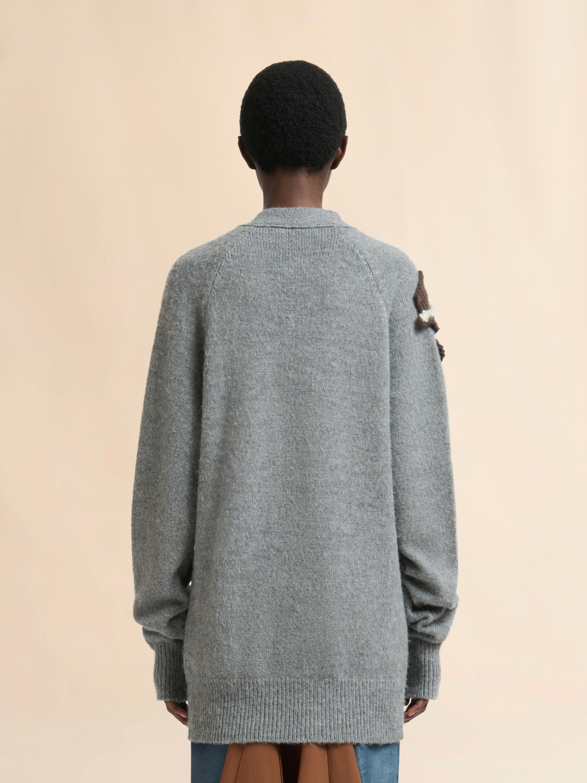 Grey Alpaca wool cardigan with flower patch - Pullovers - Image 3
