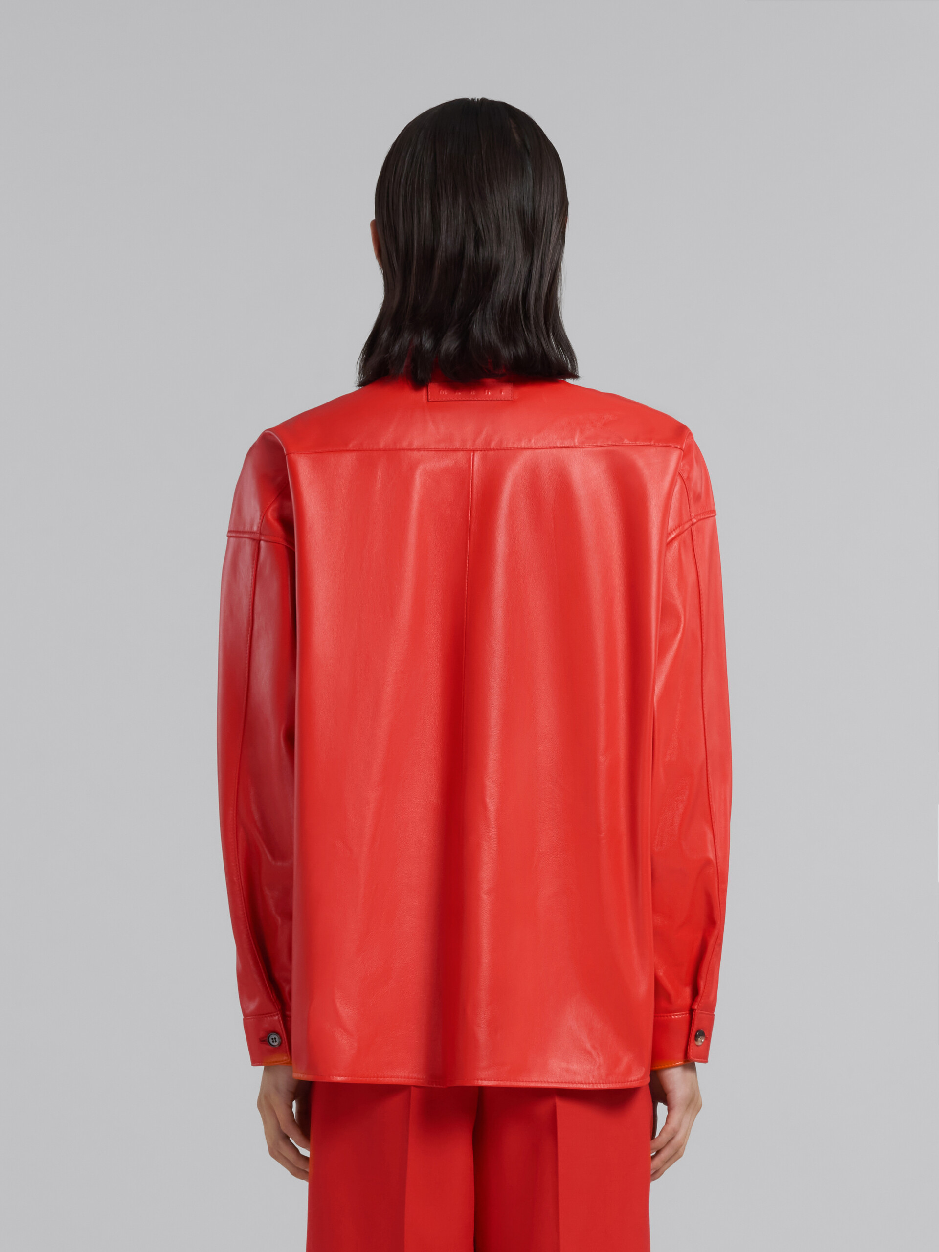 Red nappa leather shirt - Shirts - Image 3