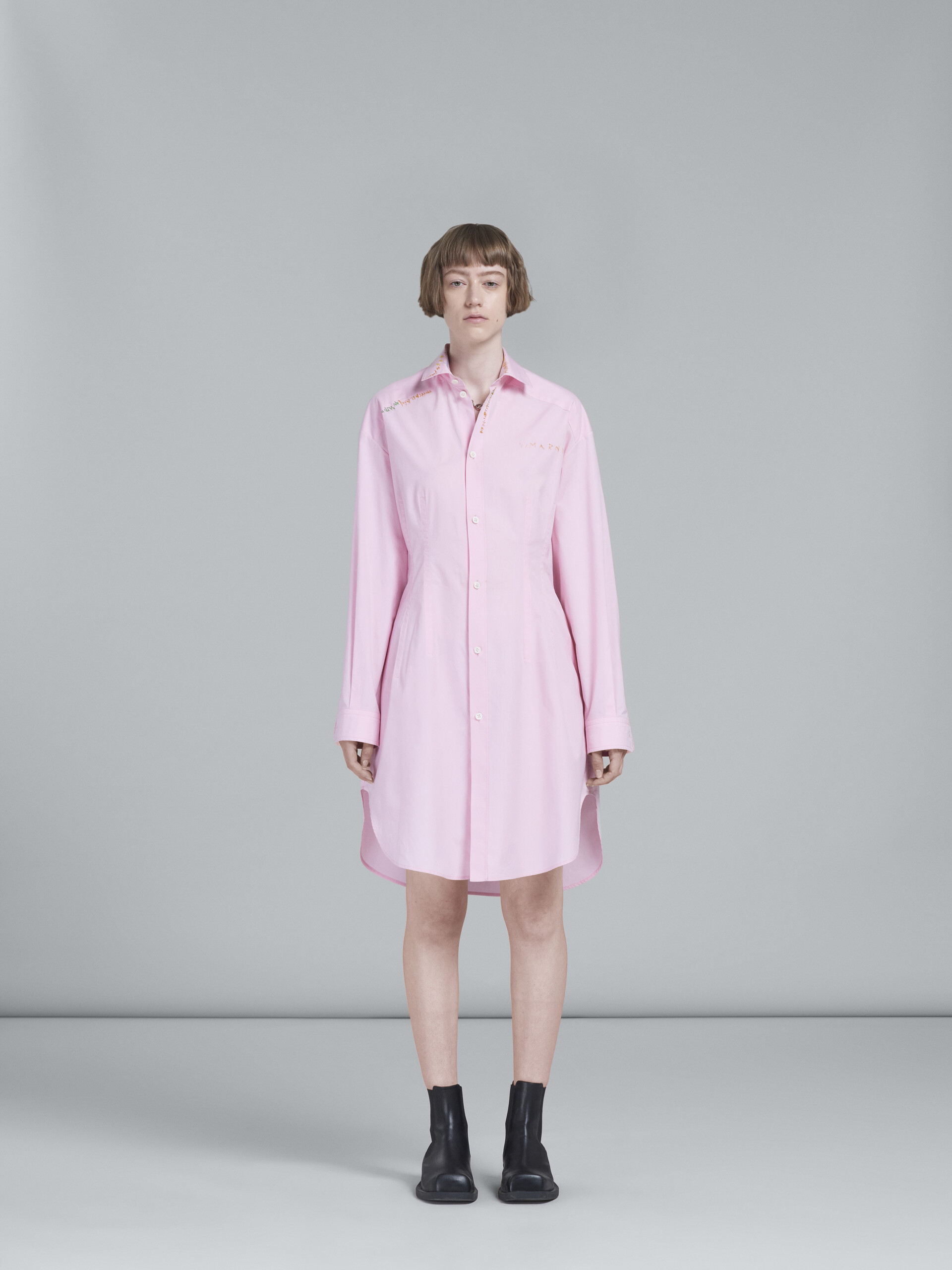 Light pink shirt dress in bio cotton poplin - Dresses - Image 2