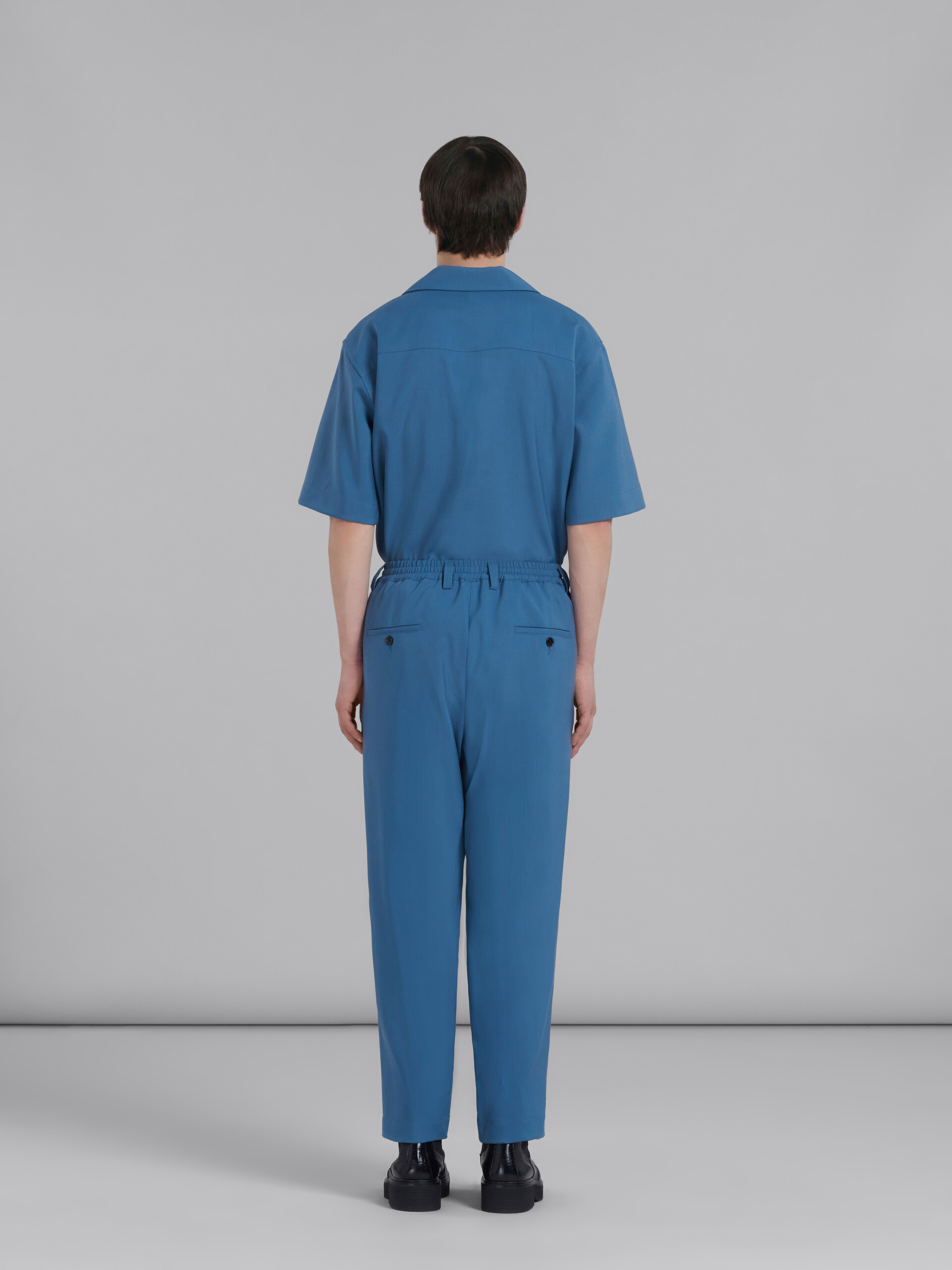 Blue tropical wool drawstring trousers with pleats - Pants - Image 3