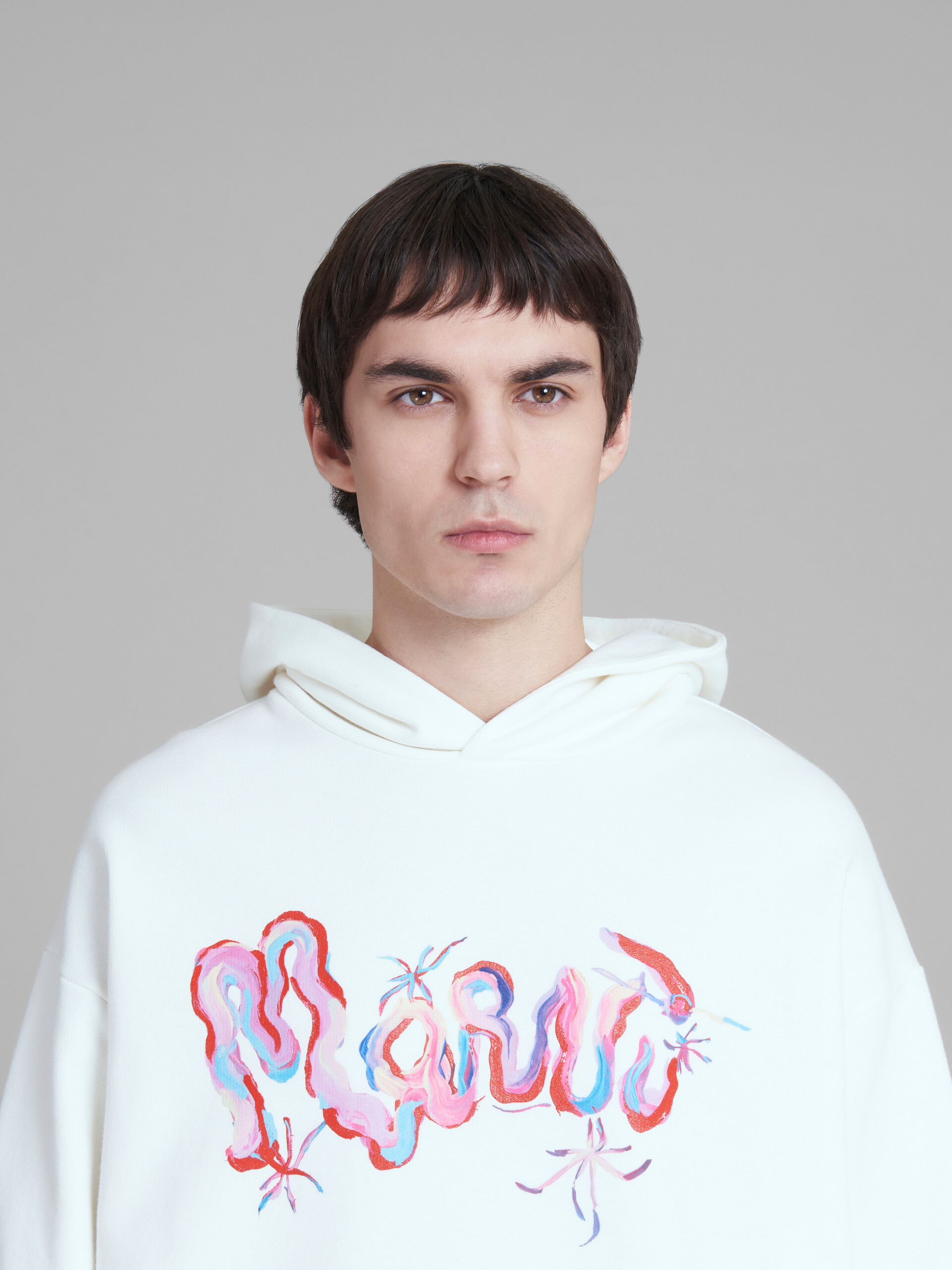 White cotton hoodie with Marni print - Sweaters - Image 4