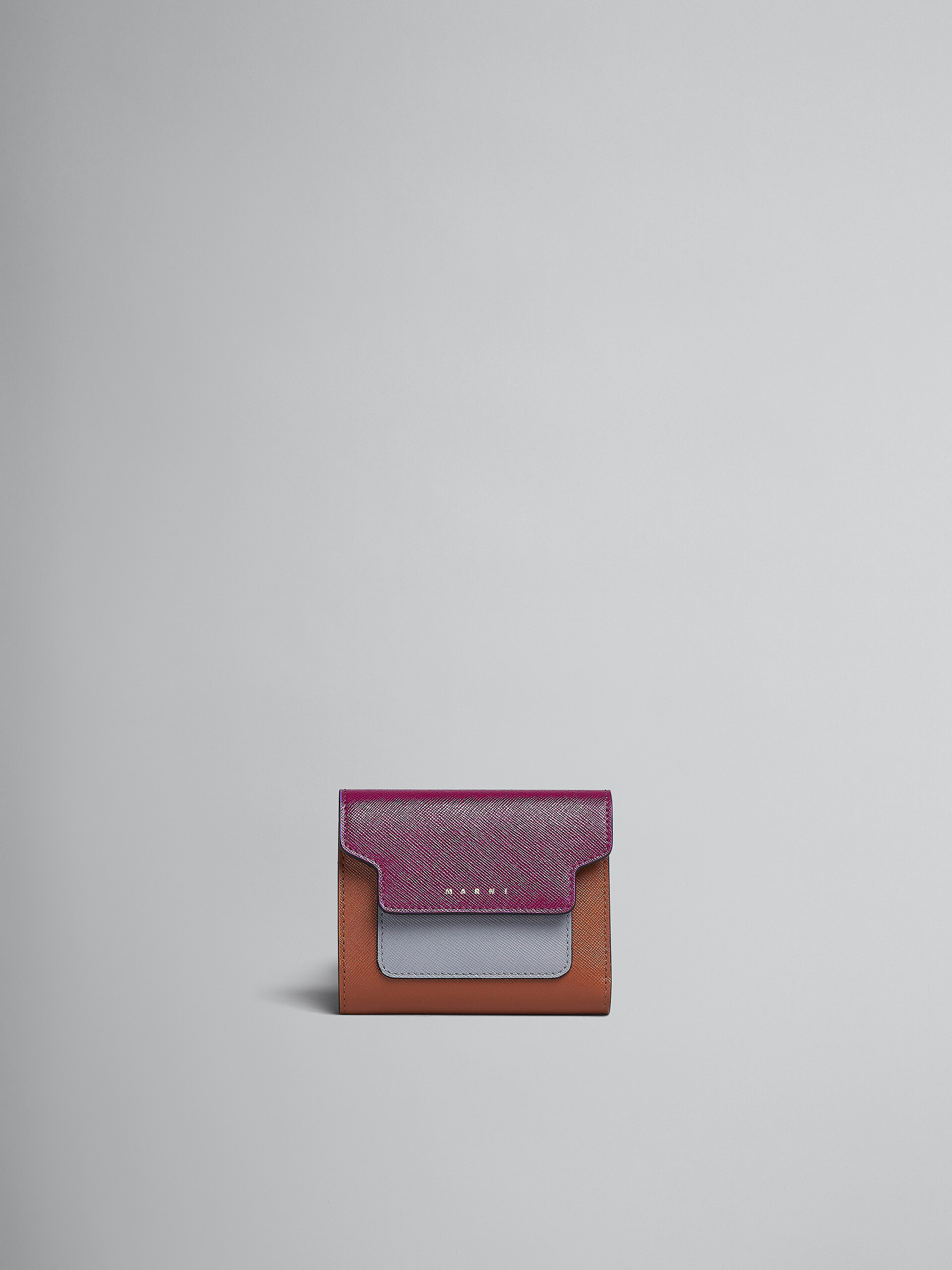 Portafoglio tri-fold in saffiano viola grigio e marrone - Portafogli - Image 1