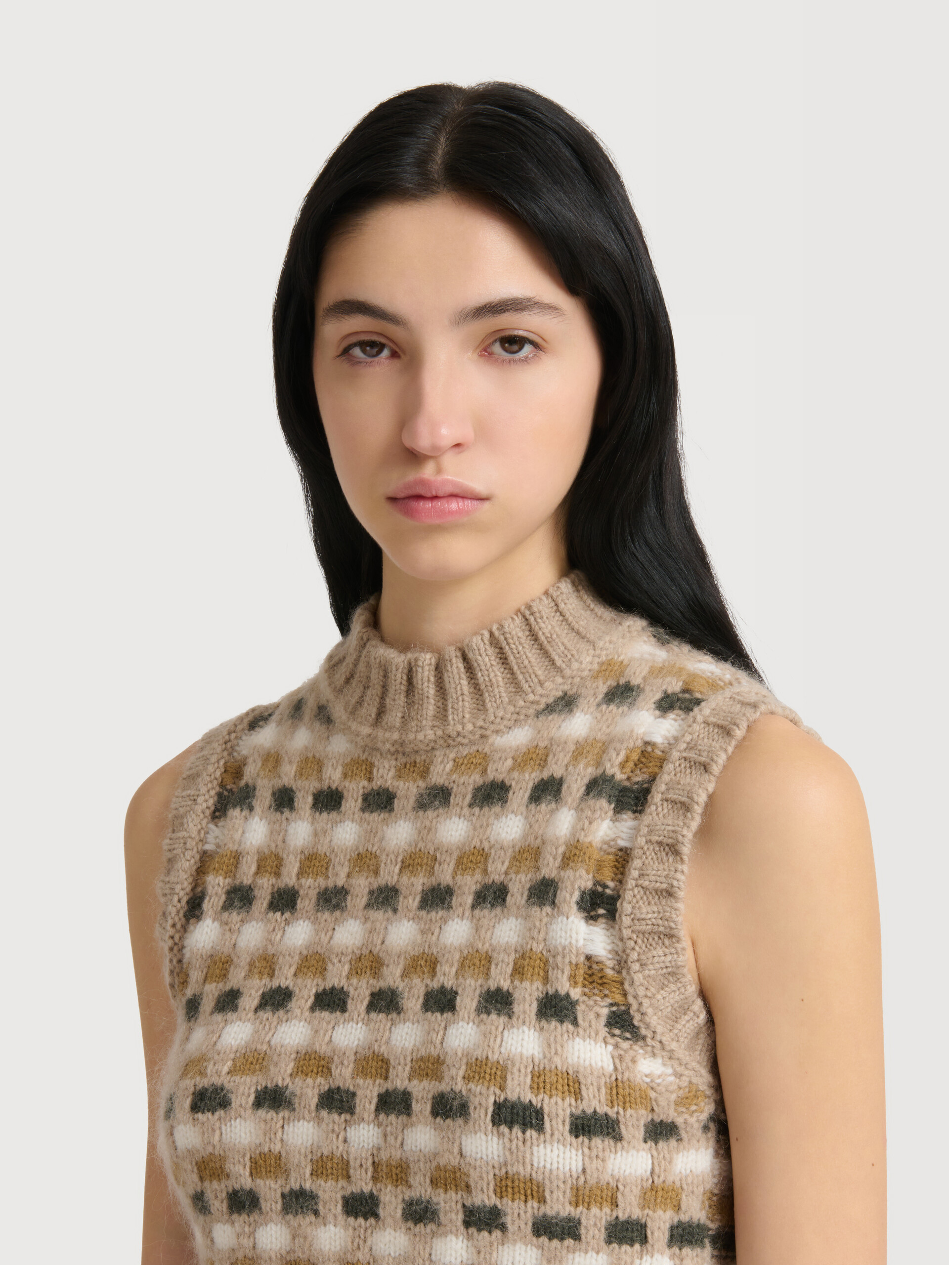 White and green jacquard Shetland wool vest - Pullovers - Image 5