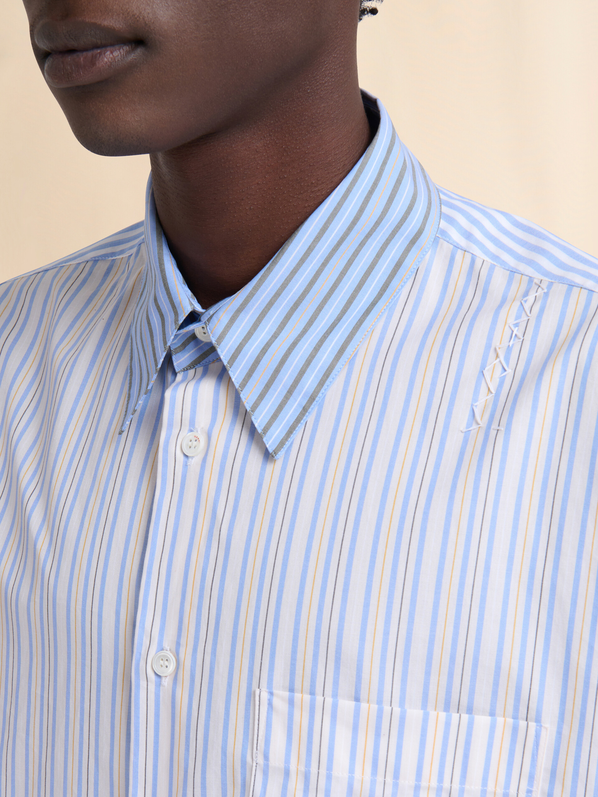 Light blue organic poplin shirt with mixed stripes - Shirts - Image 4