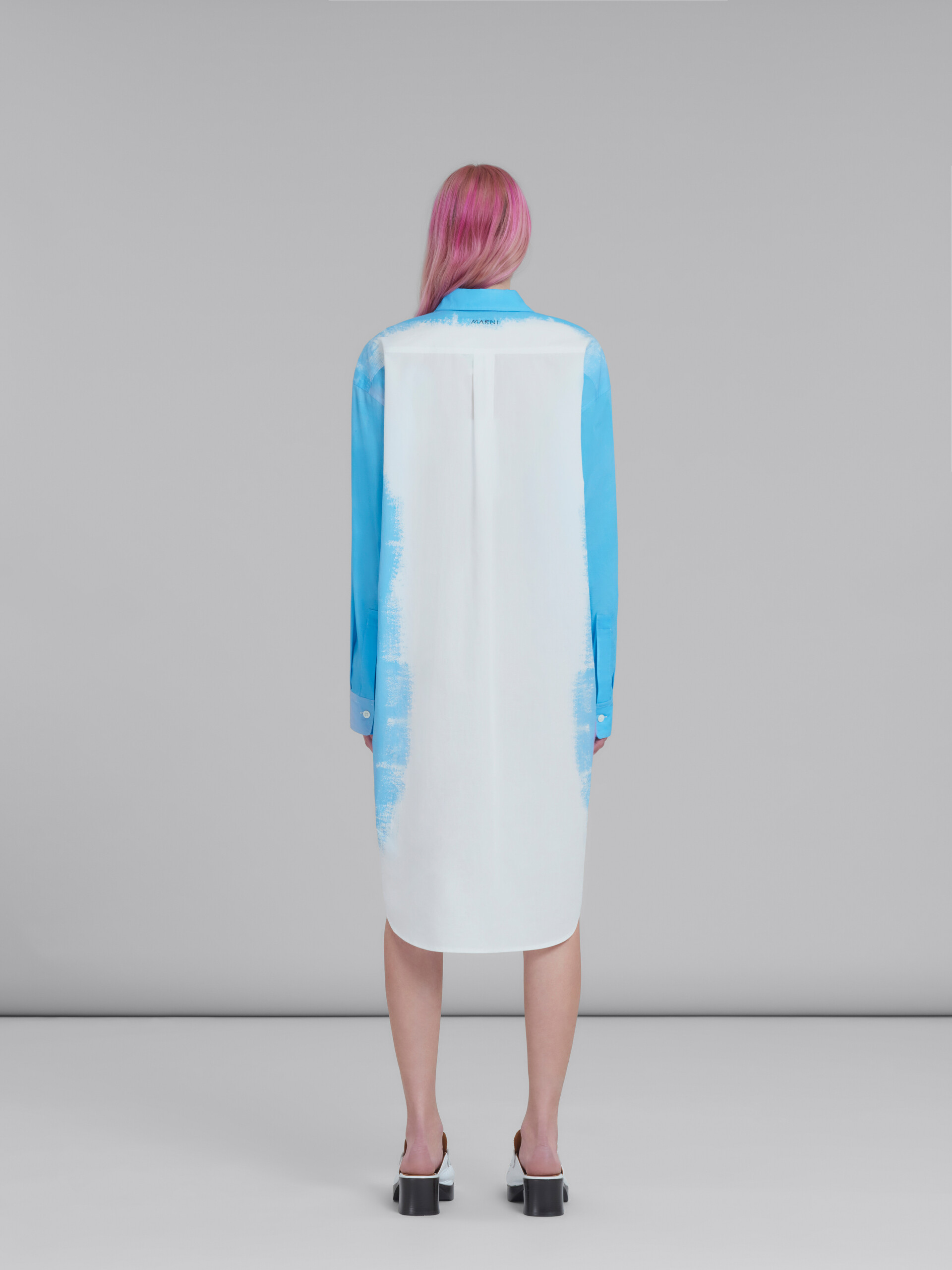 Blue poplin shirt dress with Rainbow print - Dresses - Image 3