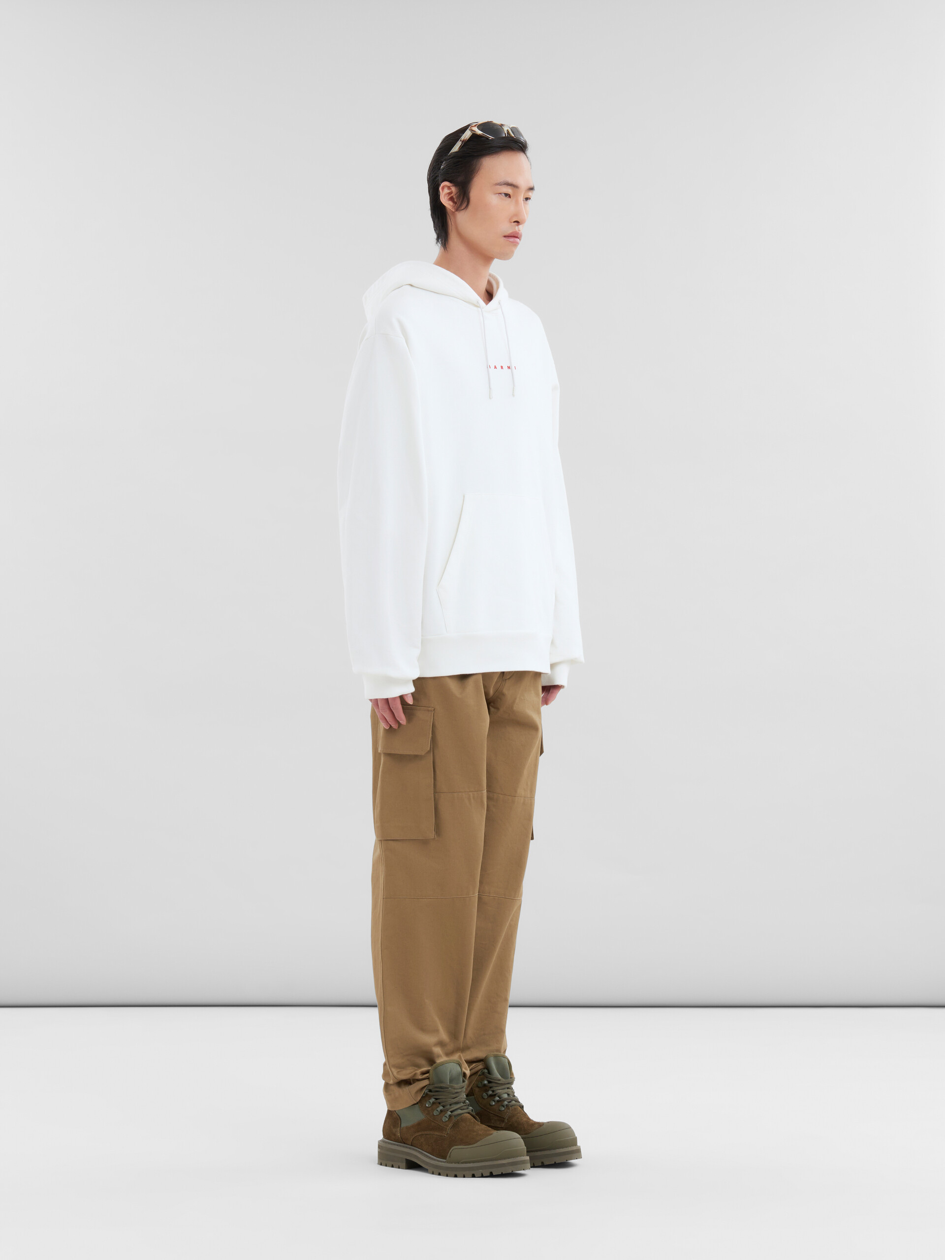 White organic cotton hoodie with mini Marni print - Sweaters - Image 5