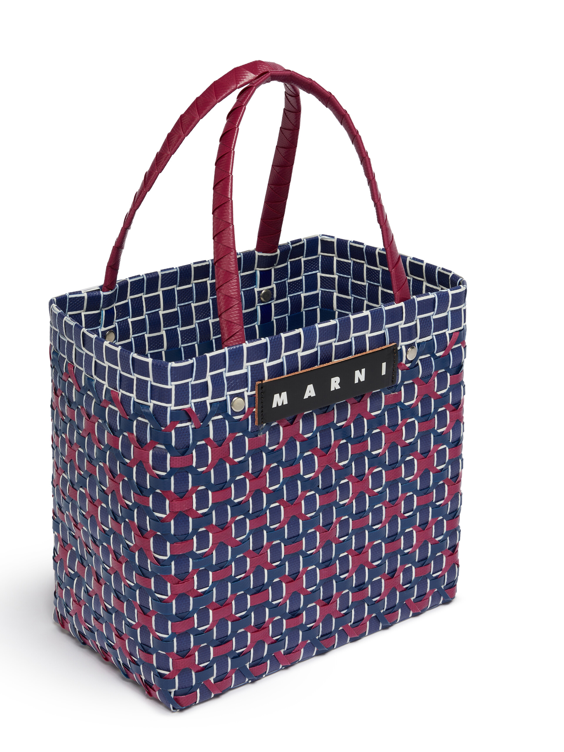 MARNI MARKET◆Criss-Cross ミニ バスケットバッグ◆直営店買付 ブルー レッド MARNI MARKET Criss-Cross ミニ バスケットバッグ