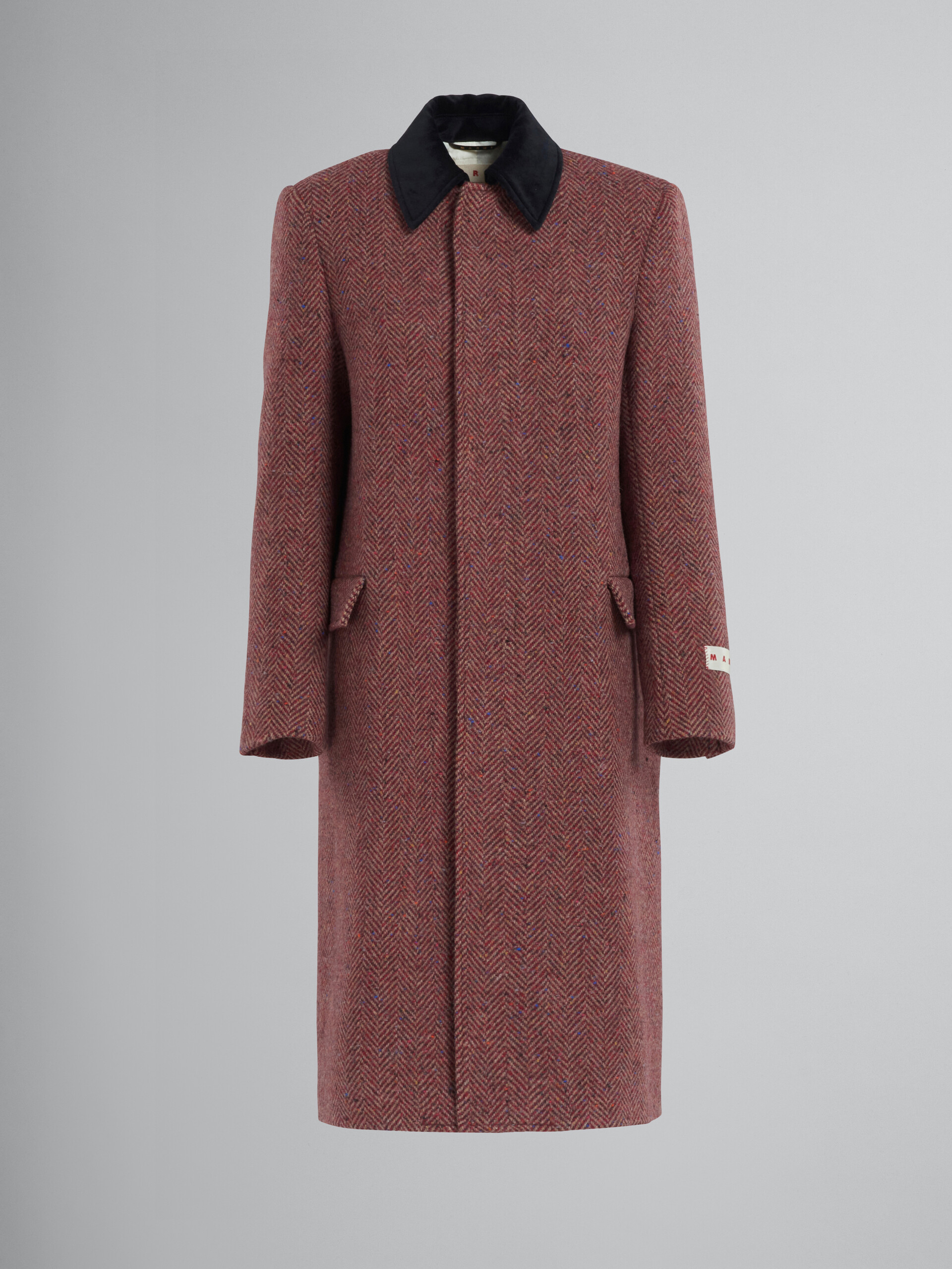 Burgundy chevron wool coat with velvet collar - Coat - Image 1