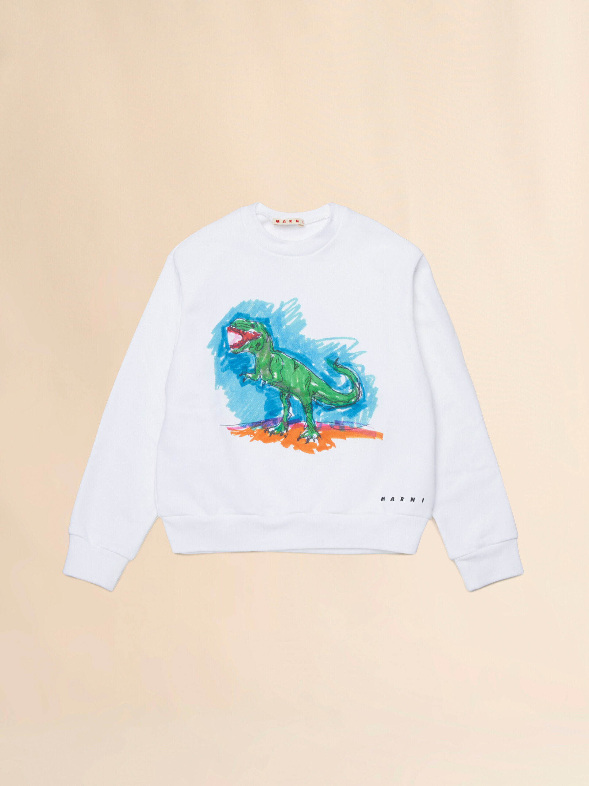 Felpa in cotone bianco con stampa T-rex - Maglieria - Image 1