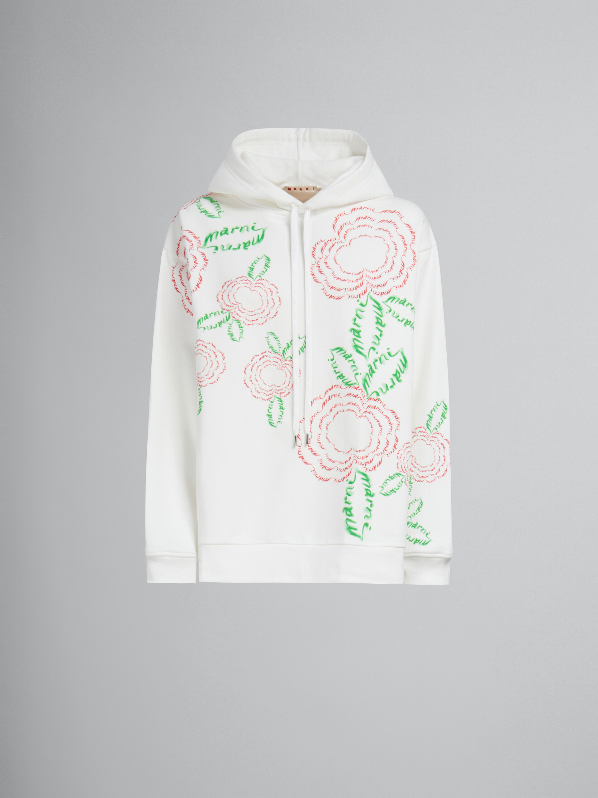 White cotton hoodie with Marni poppies - Sweaters - Image 1