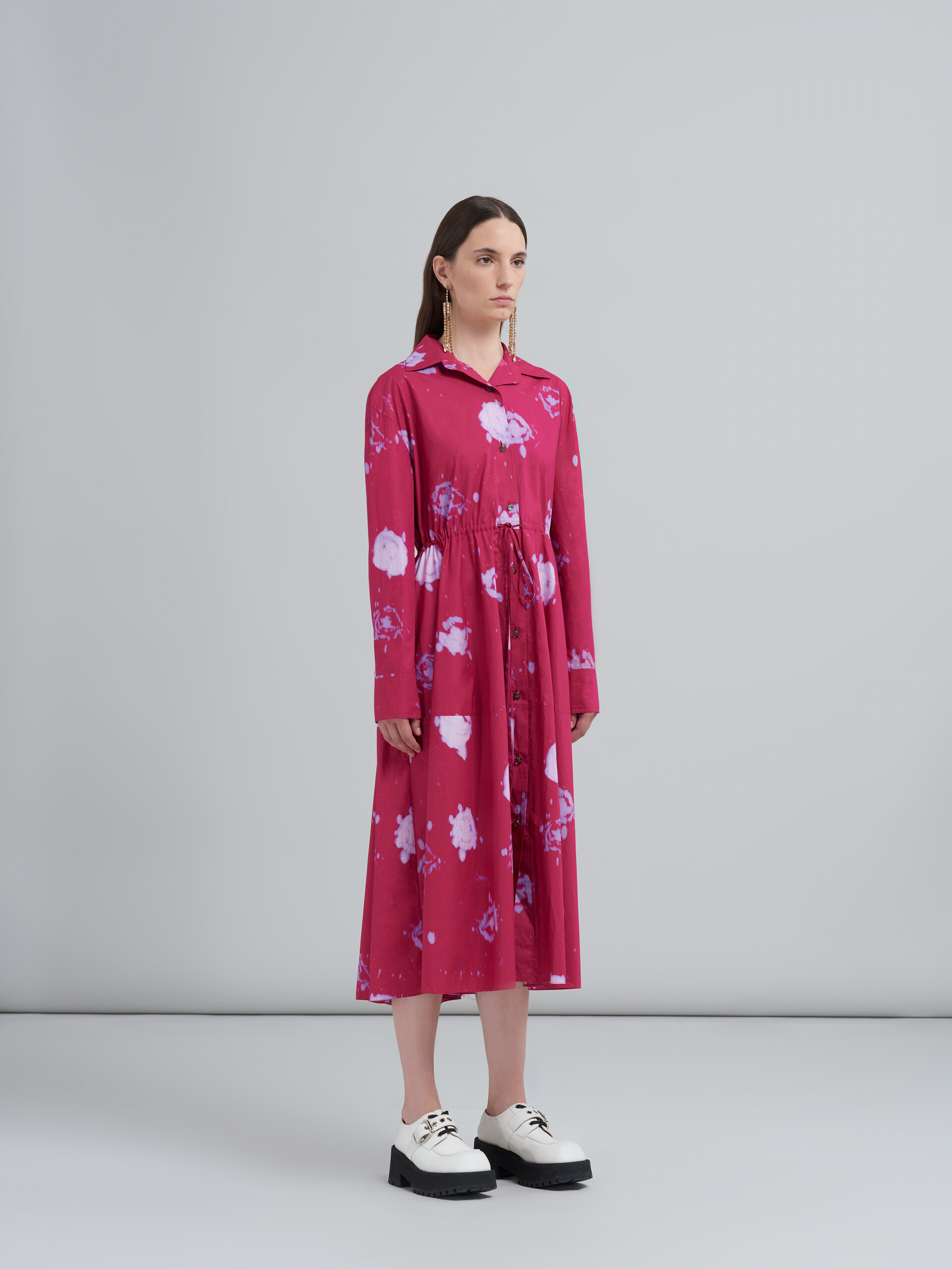 Faded Roses print poplin shirt dress 