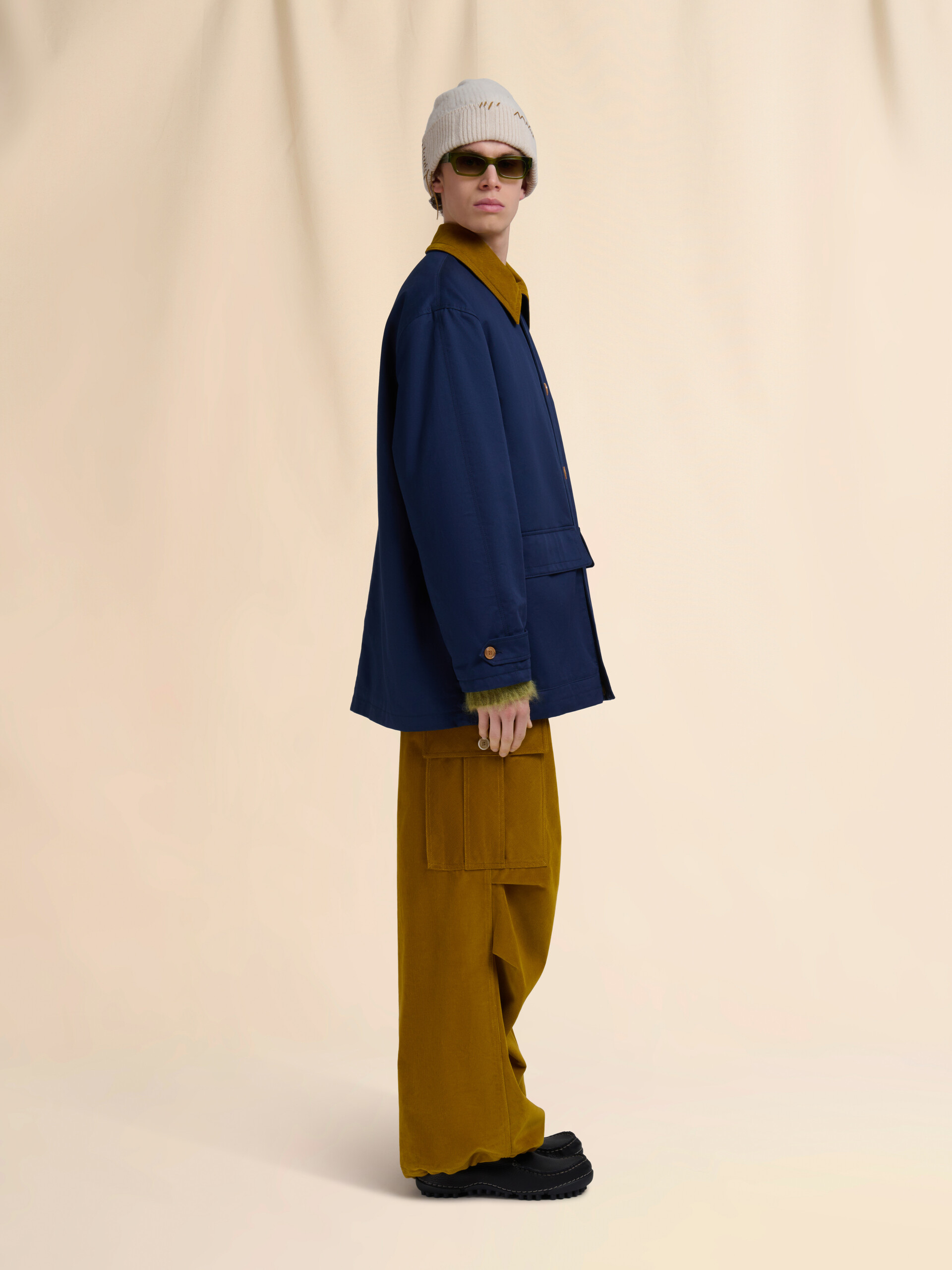 Blue organic gabardine parka with corduroy collar - Coats - Image 6