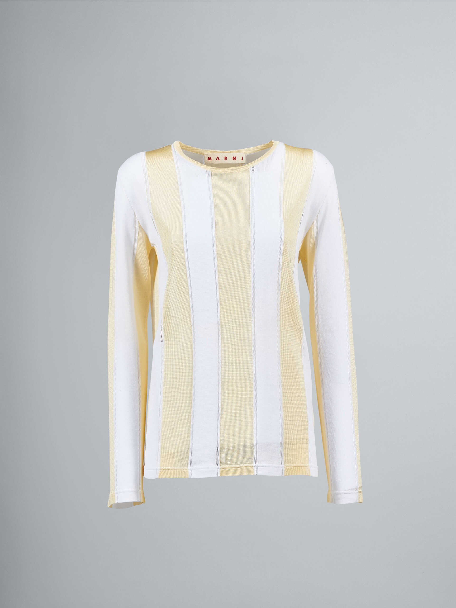 Striped cotton and viscose crewneck sweater - Pullovers - Image 1