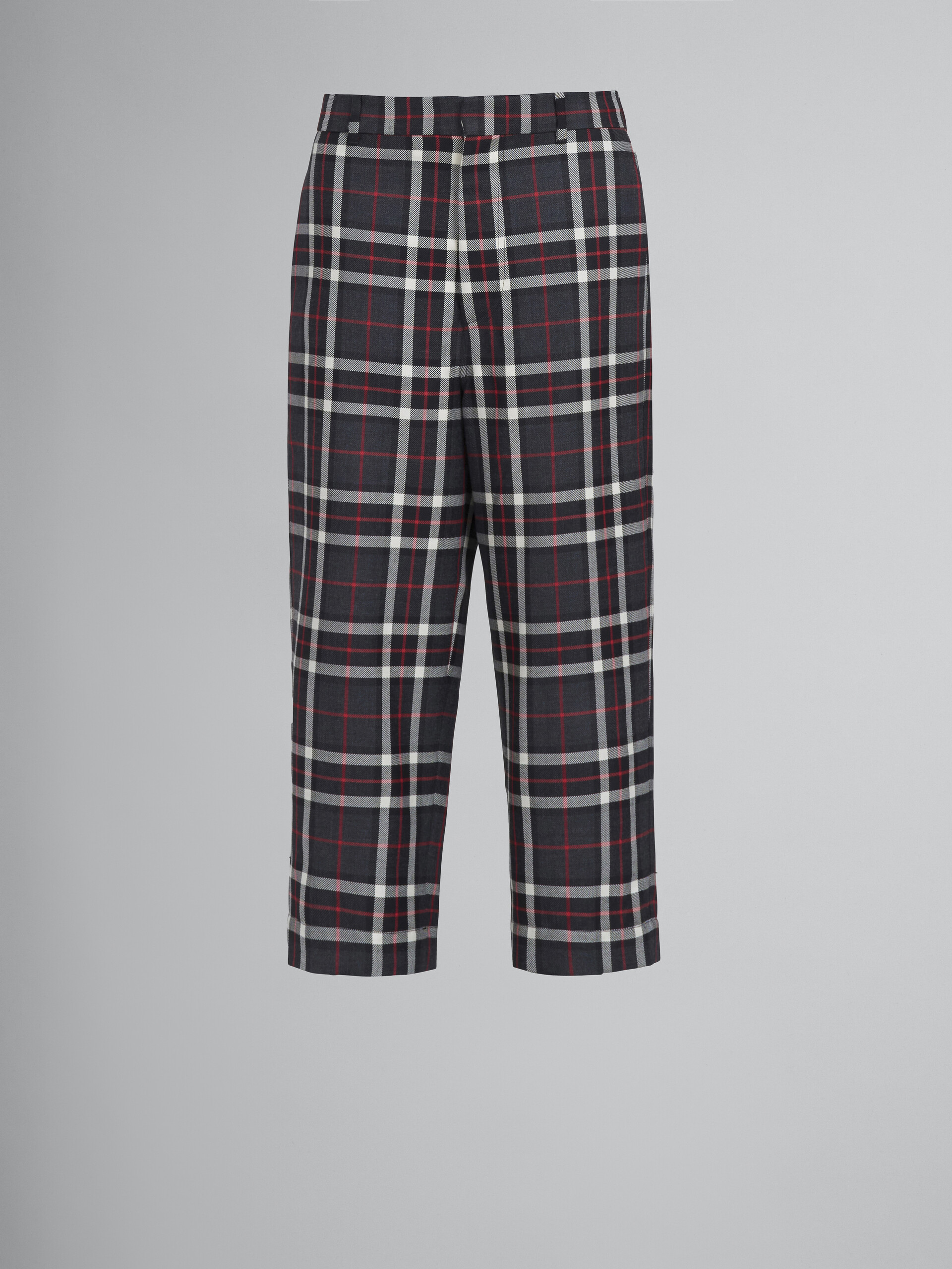 Grey tartan wool cropped pants - Pants - Image 1