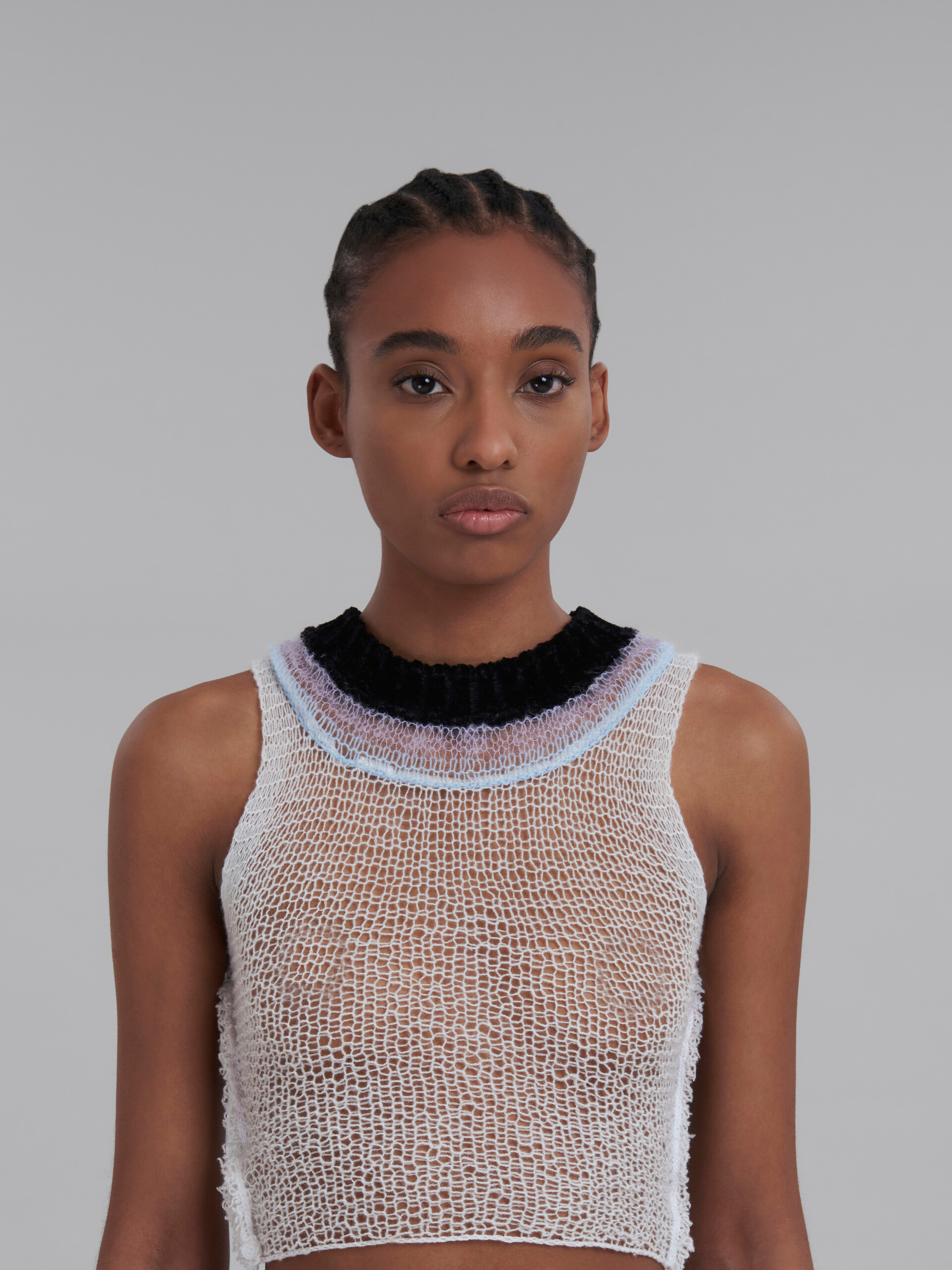 White mesh wool and cashmere tank top with cutout - Shirts - Image 4