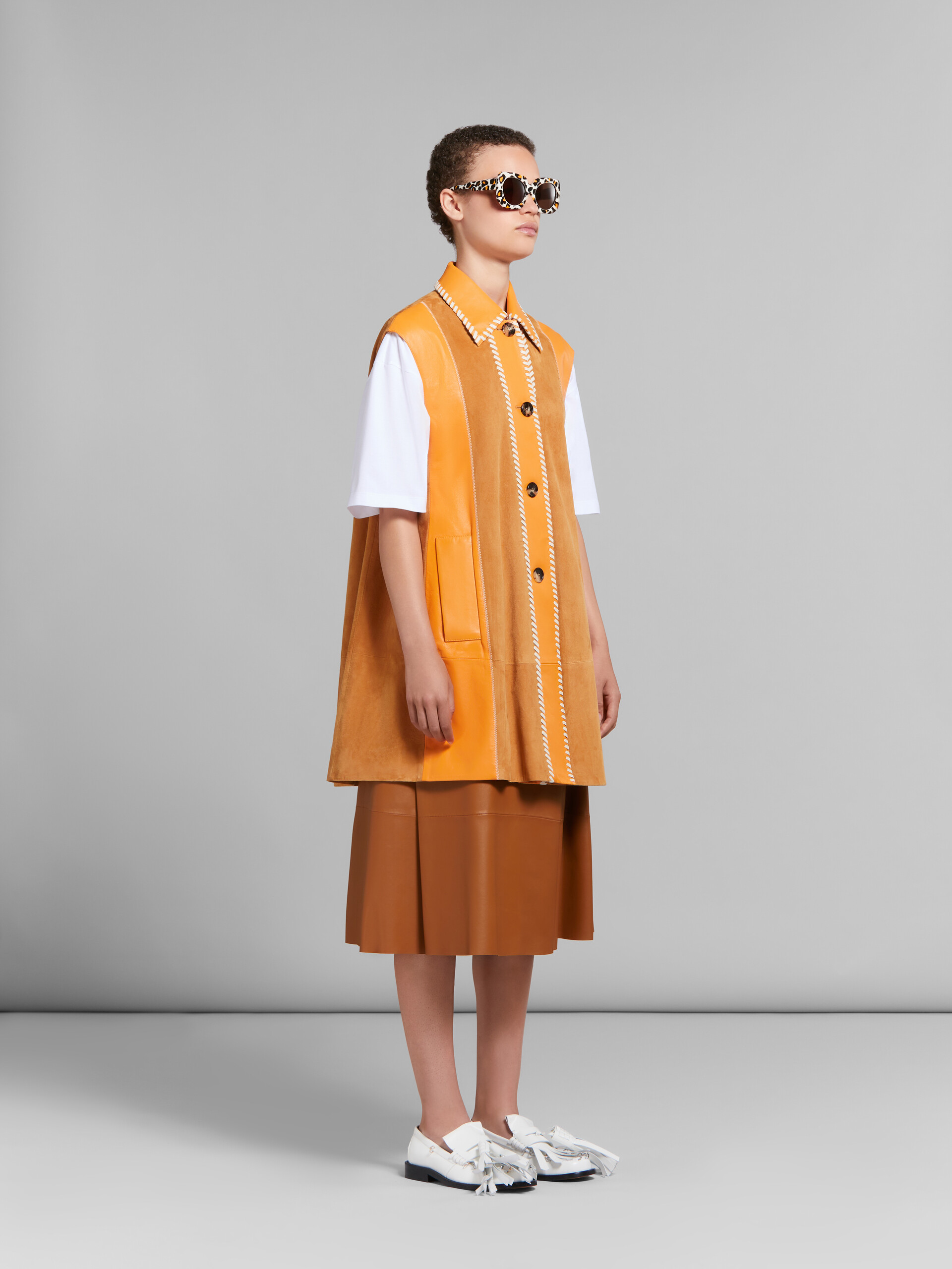 Brown nappa leather midi skirt - Skirts - Image 5