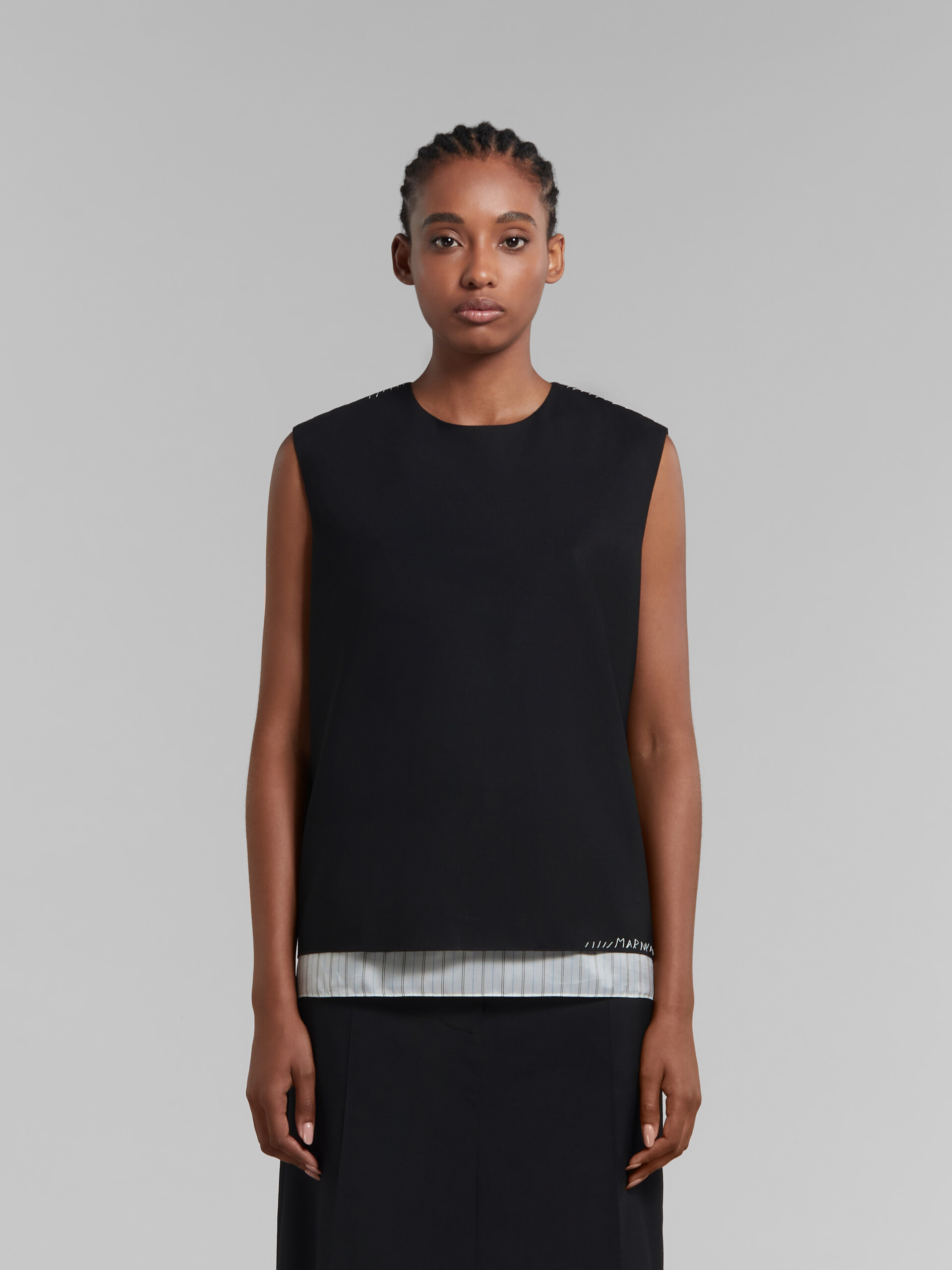 Black tropical wool sleeveless top with Marni mending - Shirts - Image 2