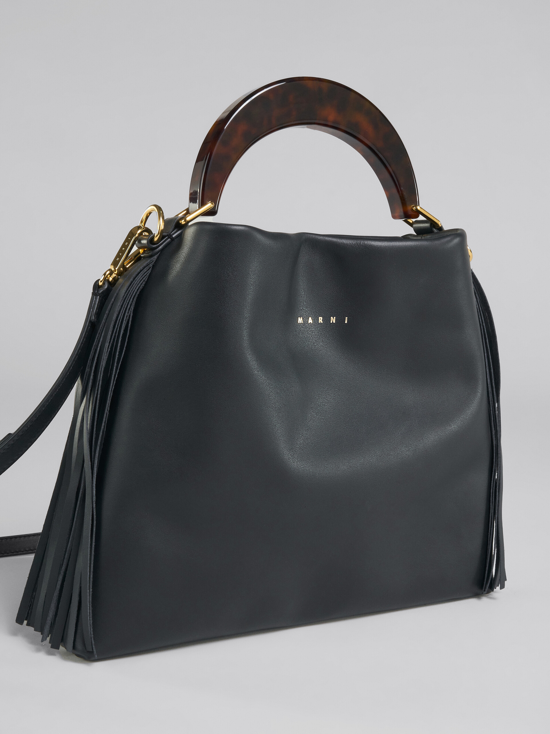 Venice Small Bag in black leather with fringes - Shoulder Bags - Image 5