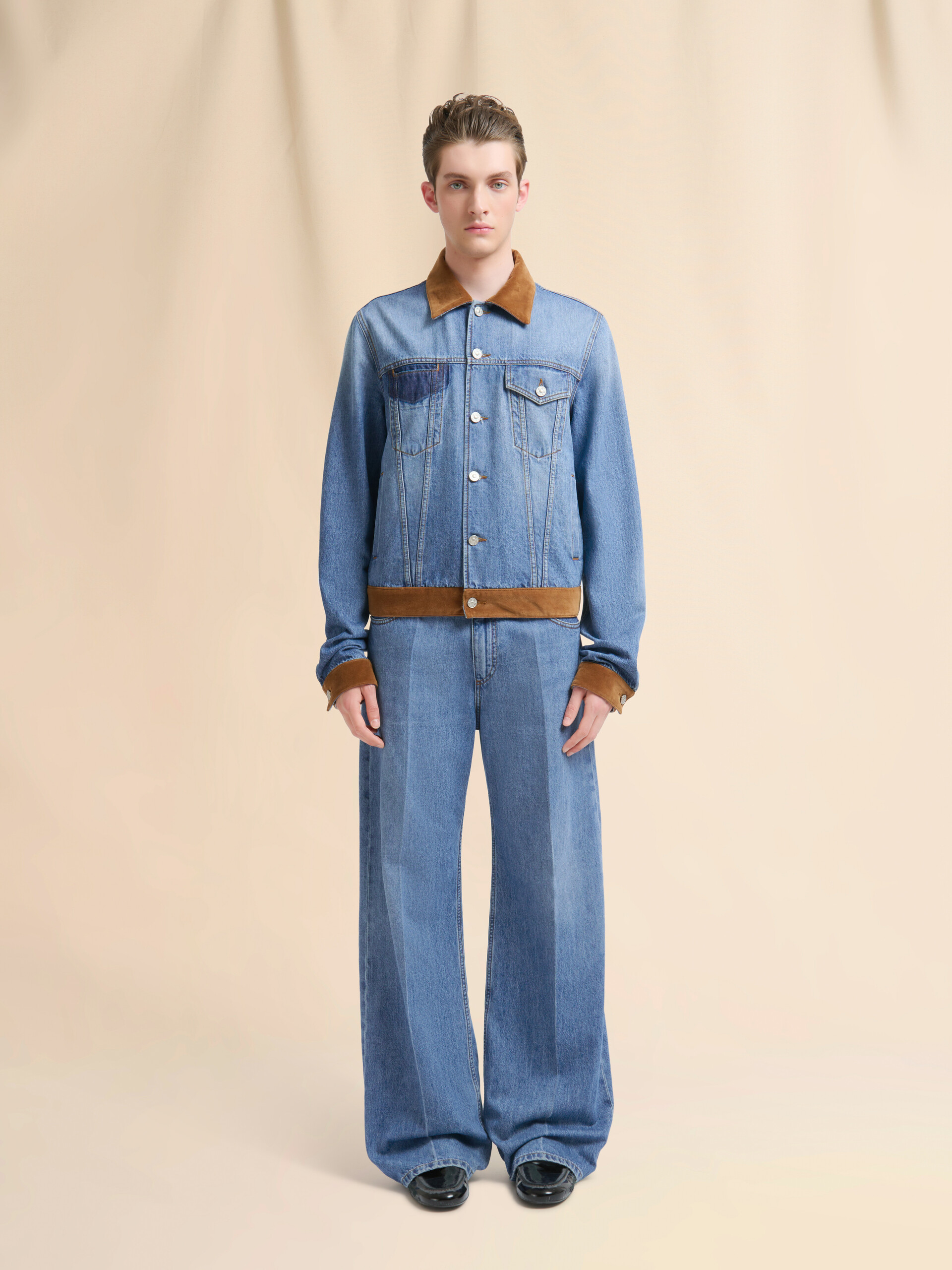 Blue denim trucker jacket with patch on back - Jackets - Image 2