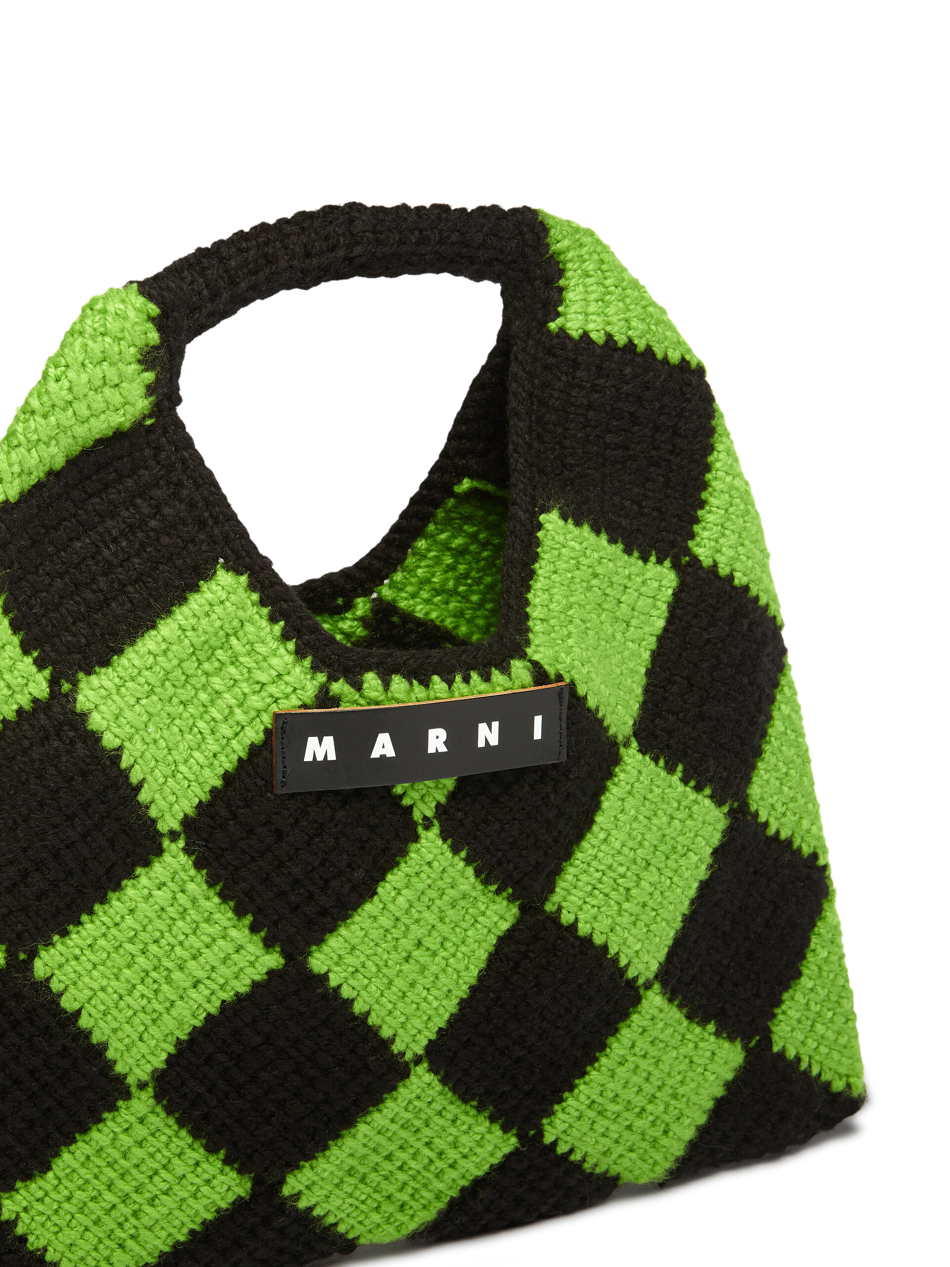 MARNI MARKET DIAMOND medium bag in green and black tech wool - Shopping Bags - Image 4