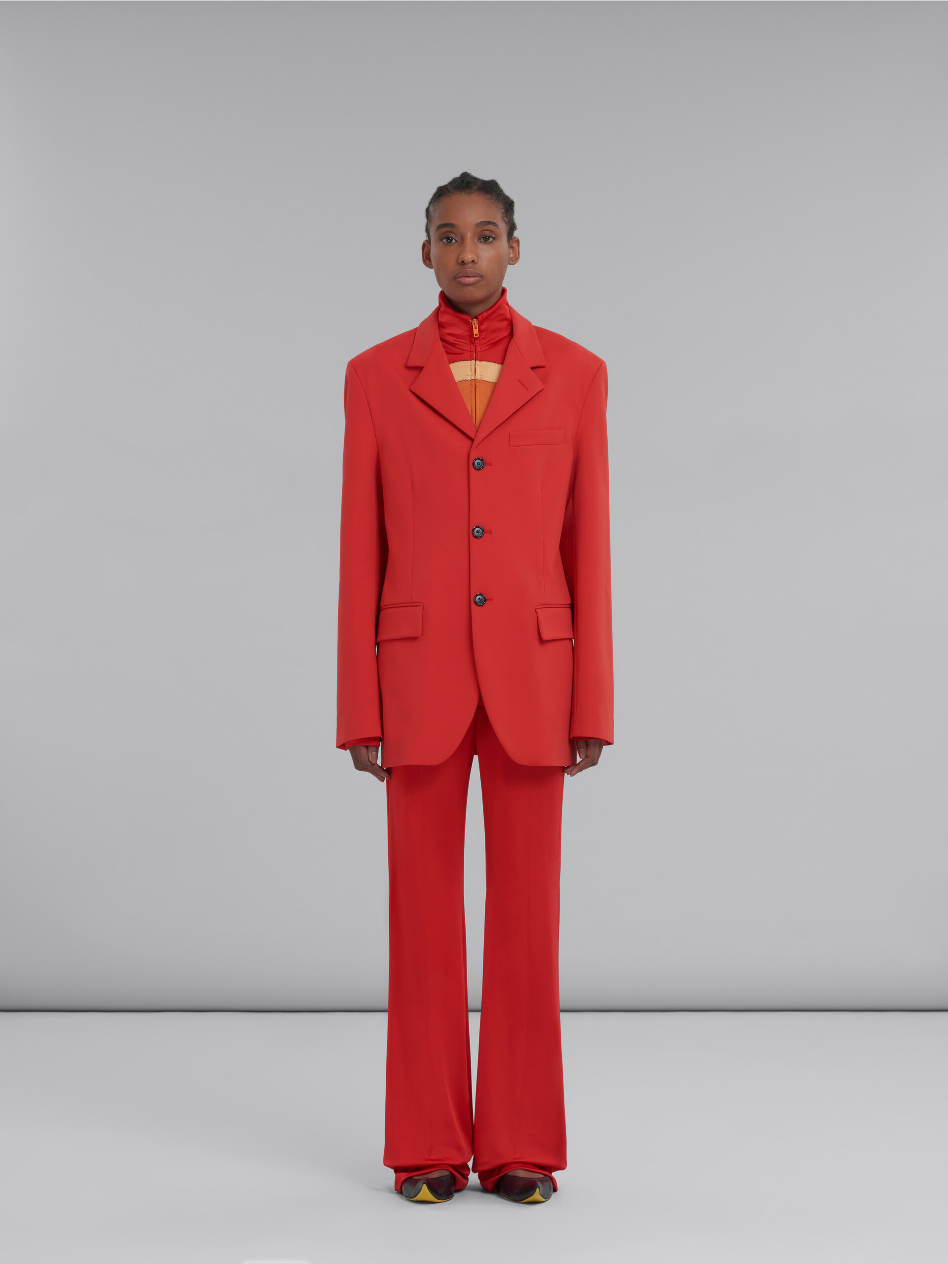 Red single-breasted jersey blazer - Jackets - Image 2