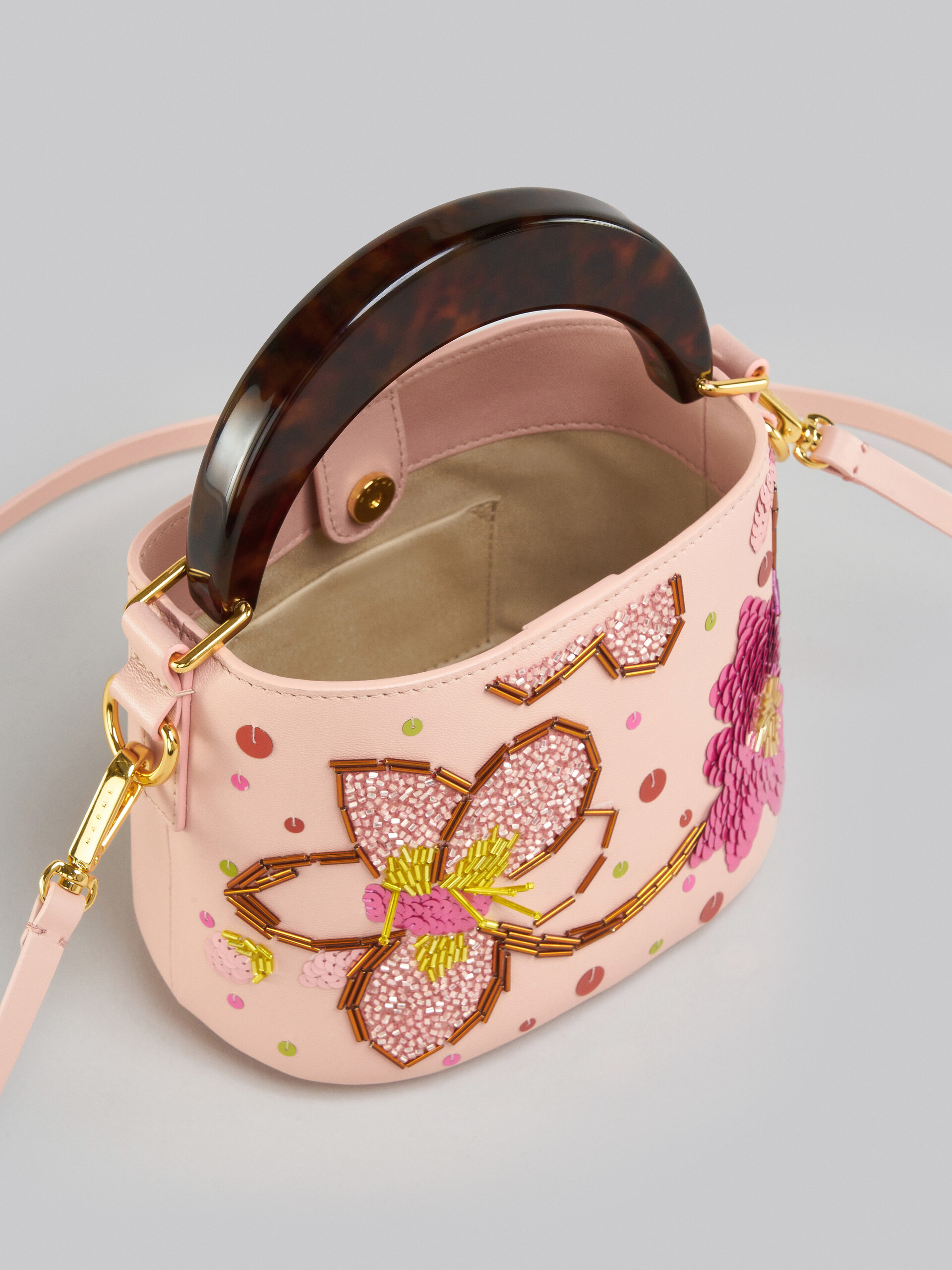 Venice Mini Bucket in embroidered pink leather - Shoulder Bag - Image 3