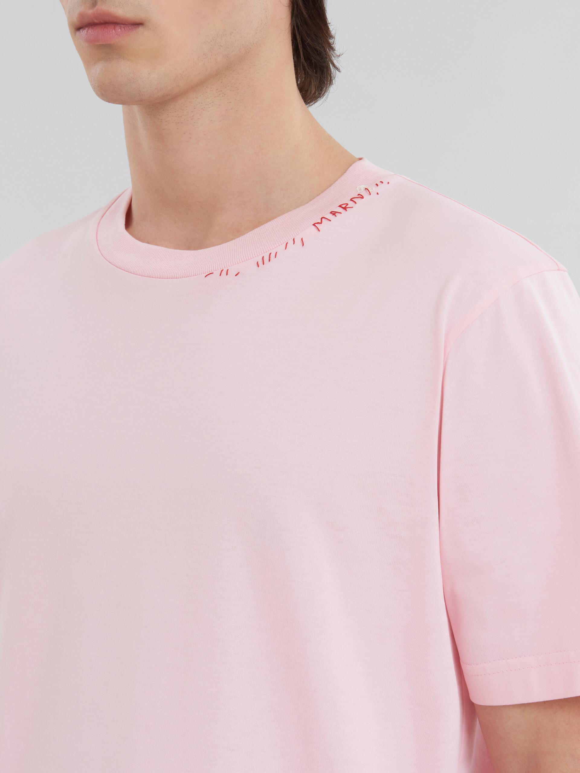 Blue cotton T-shirt with back flower print - Shirts - Image 4