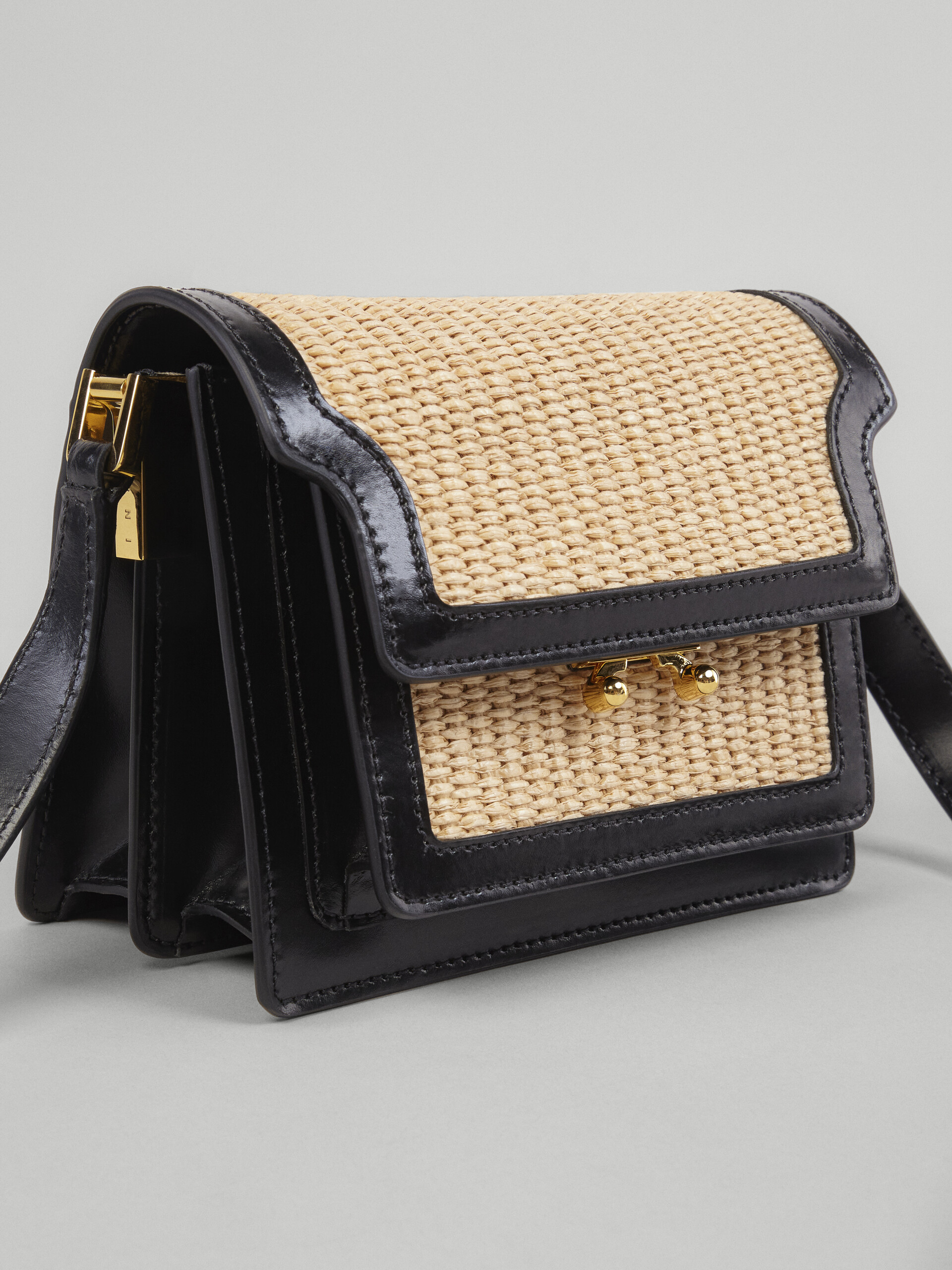 TRUNK SOFT mini bag in black leather and raffia - Shoulder Bags - Image 4