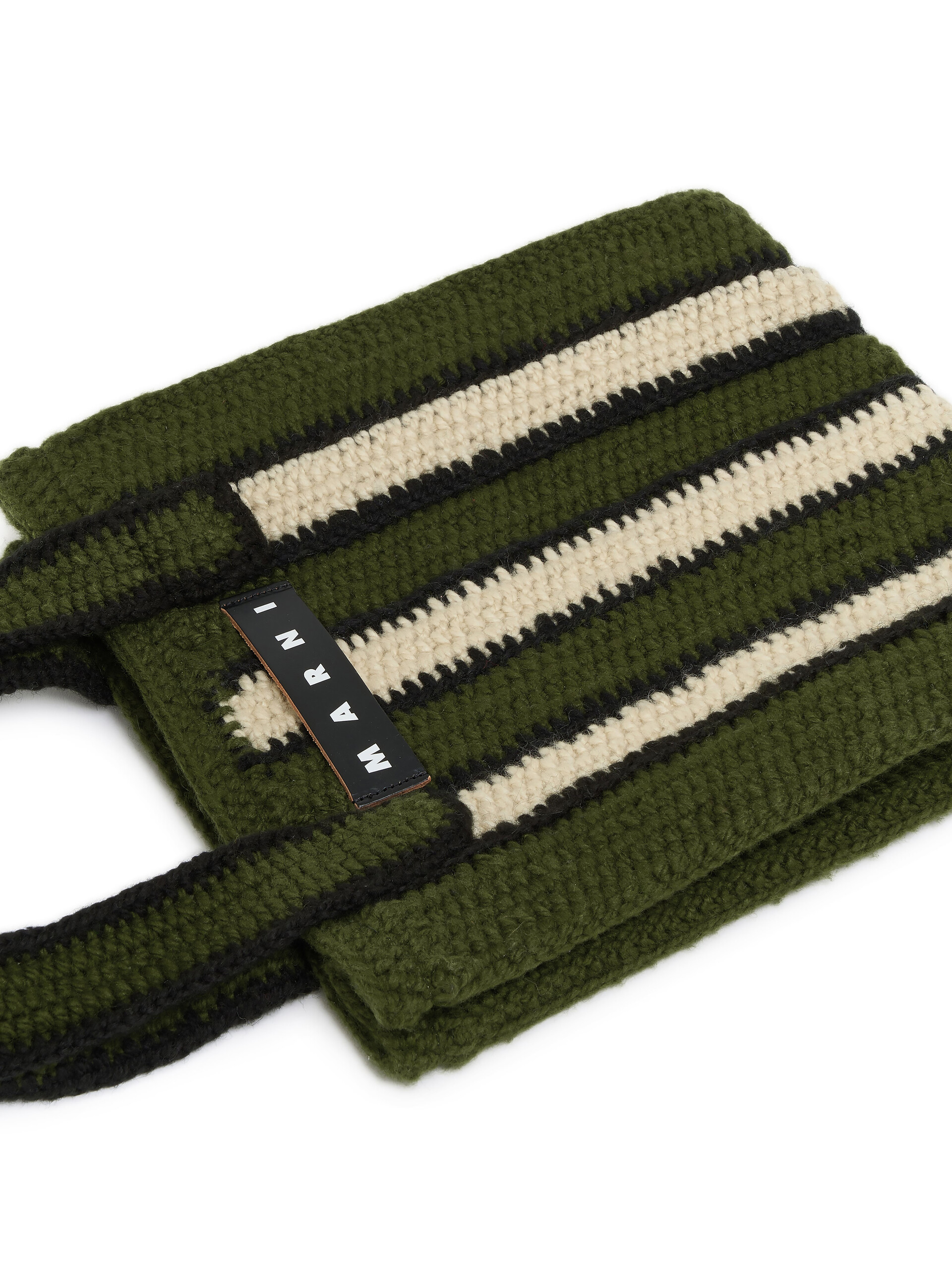 Borsa shopping MARNI MARKET in crochet con motivo rigato in verde bianco e nero - Borse - Image 4