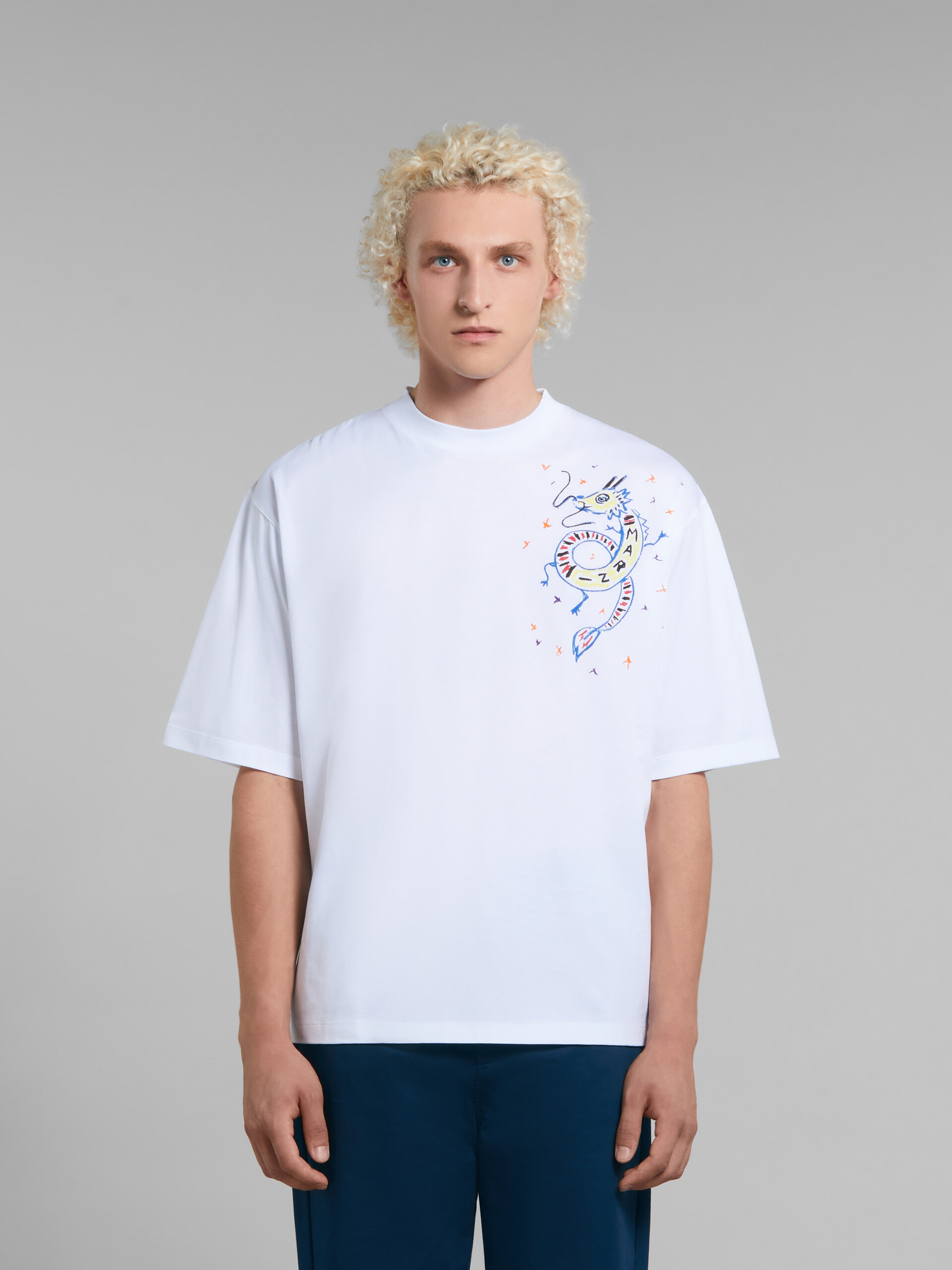 White bio jersey T-shirt with dragon print - T-shirts - Image 2