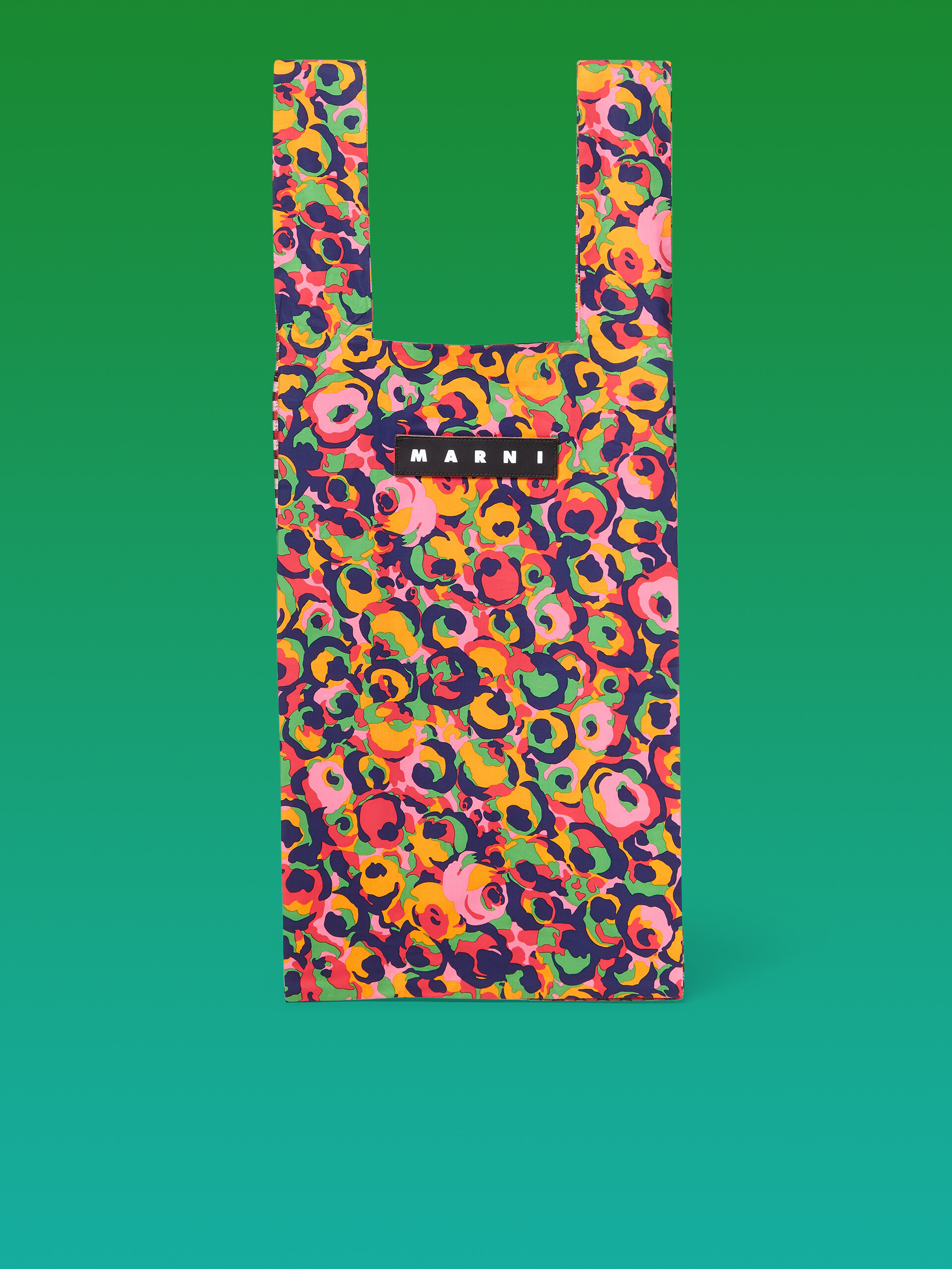 MARNI MARKET TOTE cotton shopping bag with floral and check print - Shopping Bags - Image 1